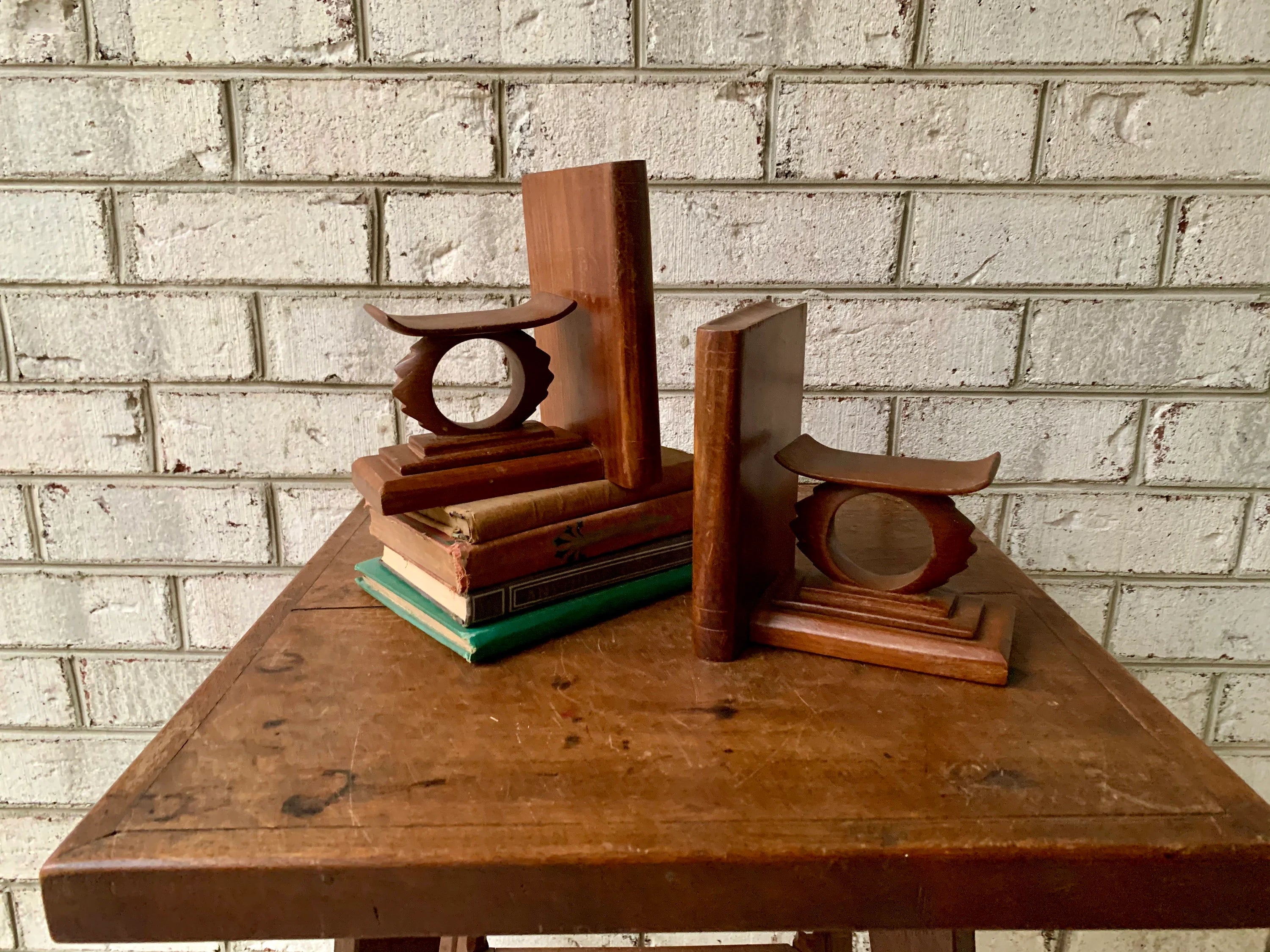 MCM Wood Bookends | Danish Modern Wood Bookends | Unique Wooden Bookends | Art Deco Wood Bookends