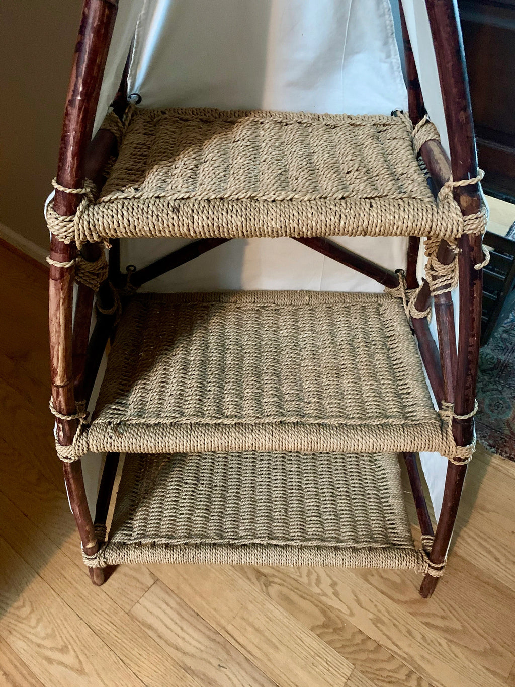 Canvas and Bamboo Bookshelves | Teepee Book Shelf | Bohemian Decor Reading Nook Bookshelf | Whimsical Tee Pee Shelf | Teepee Shelf