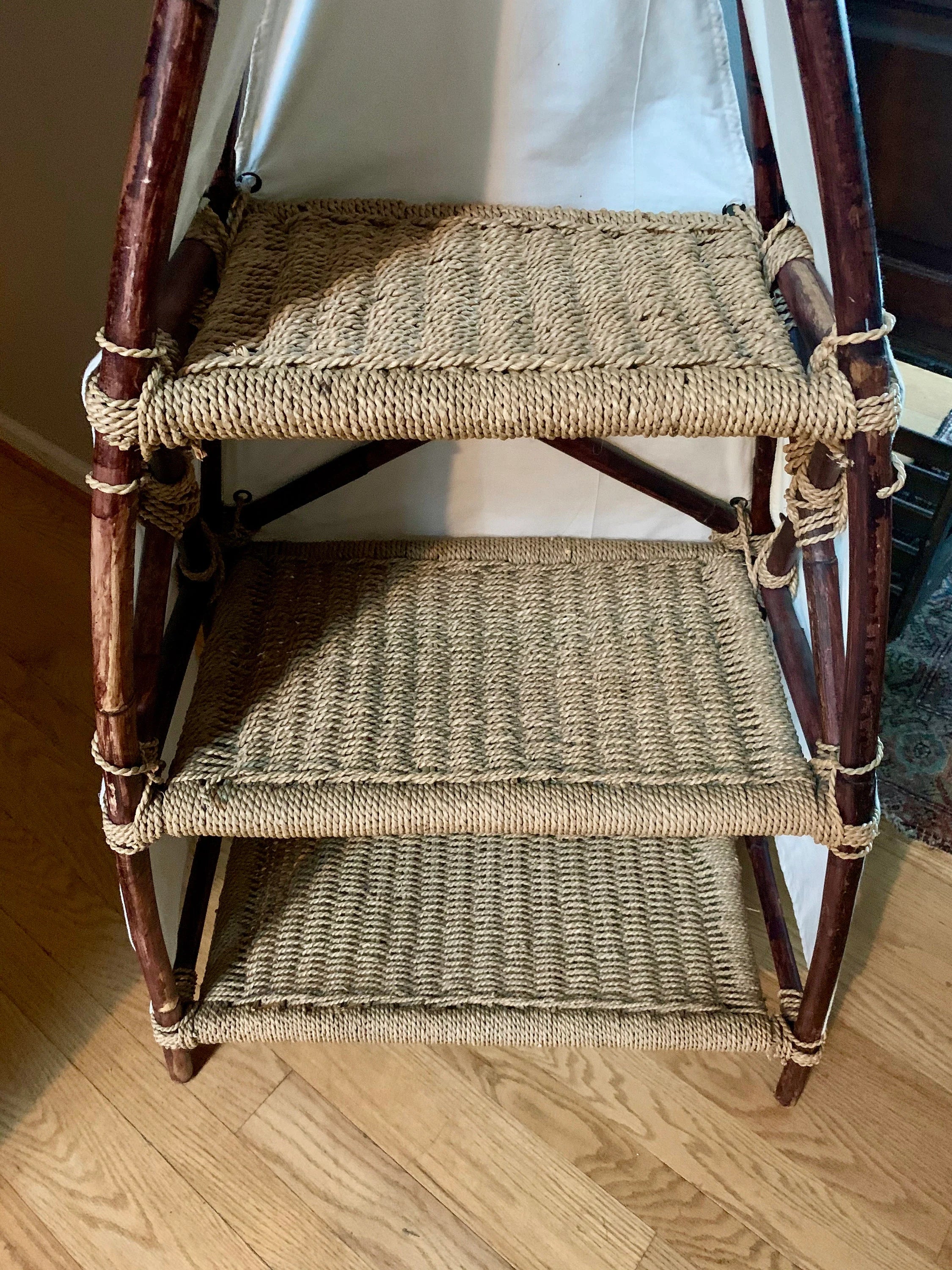 Canvas and Bamboo Bookshelves | Teepee Book Shelf | Bohemian Decor Reading Nook Bookshelf | Whimsical Tee Pee Shelf | Teepee Shelf