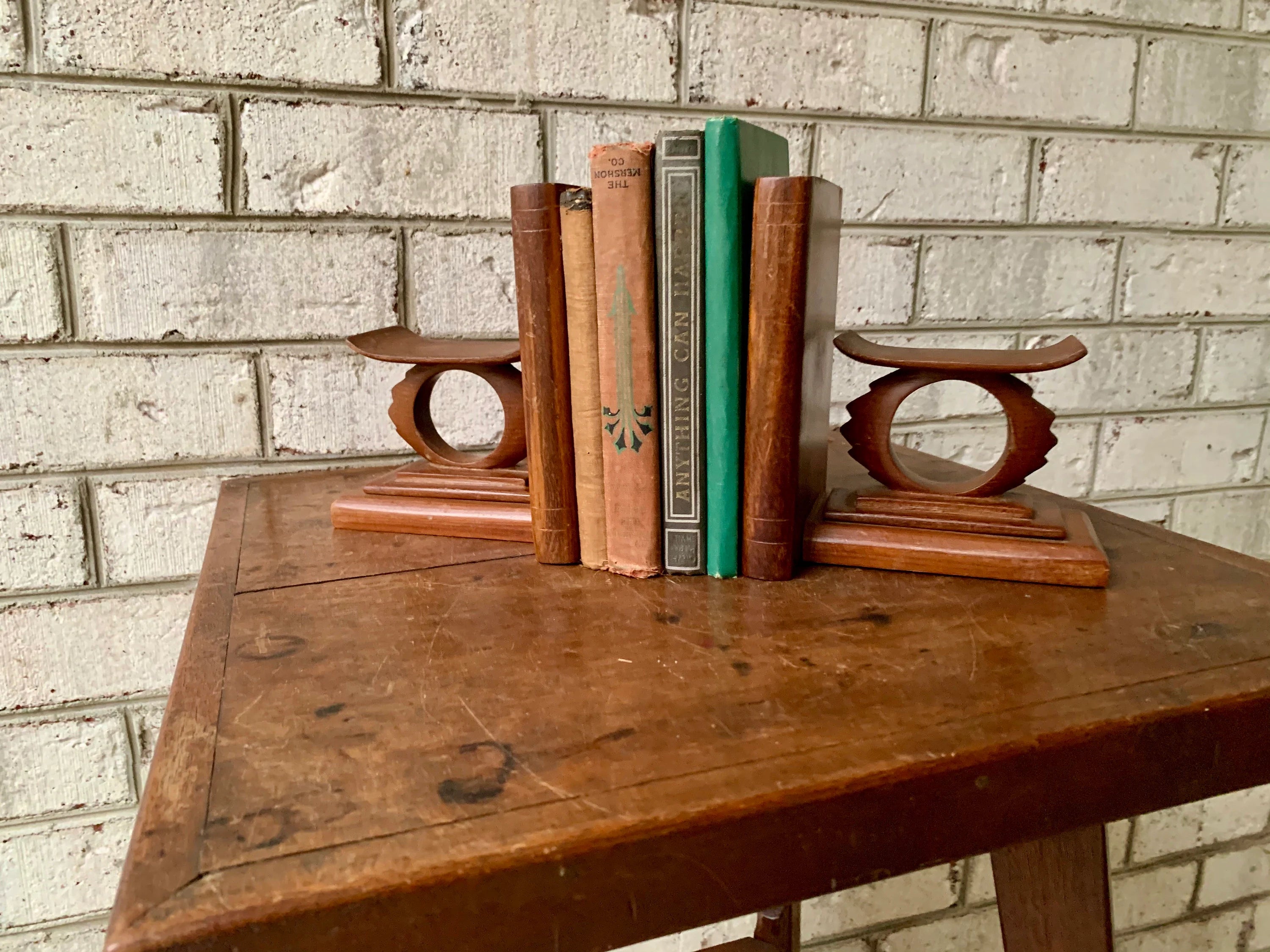 MCM Wood Bookends | Danish Modern Wood Bookends | Unique Wooden Bookends | Art Deco Wood Bookends