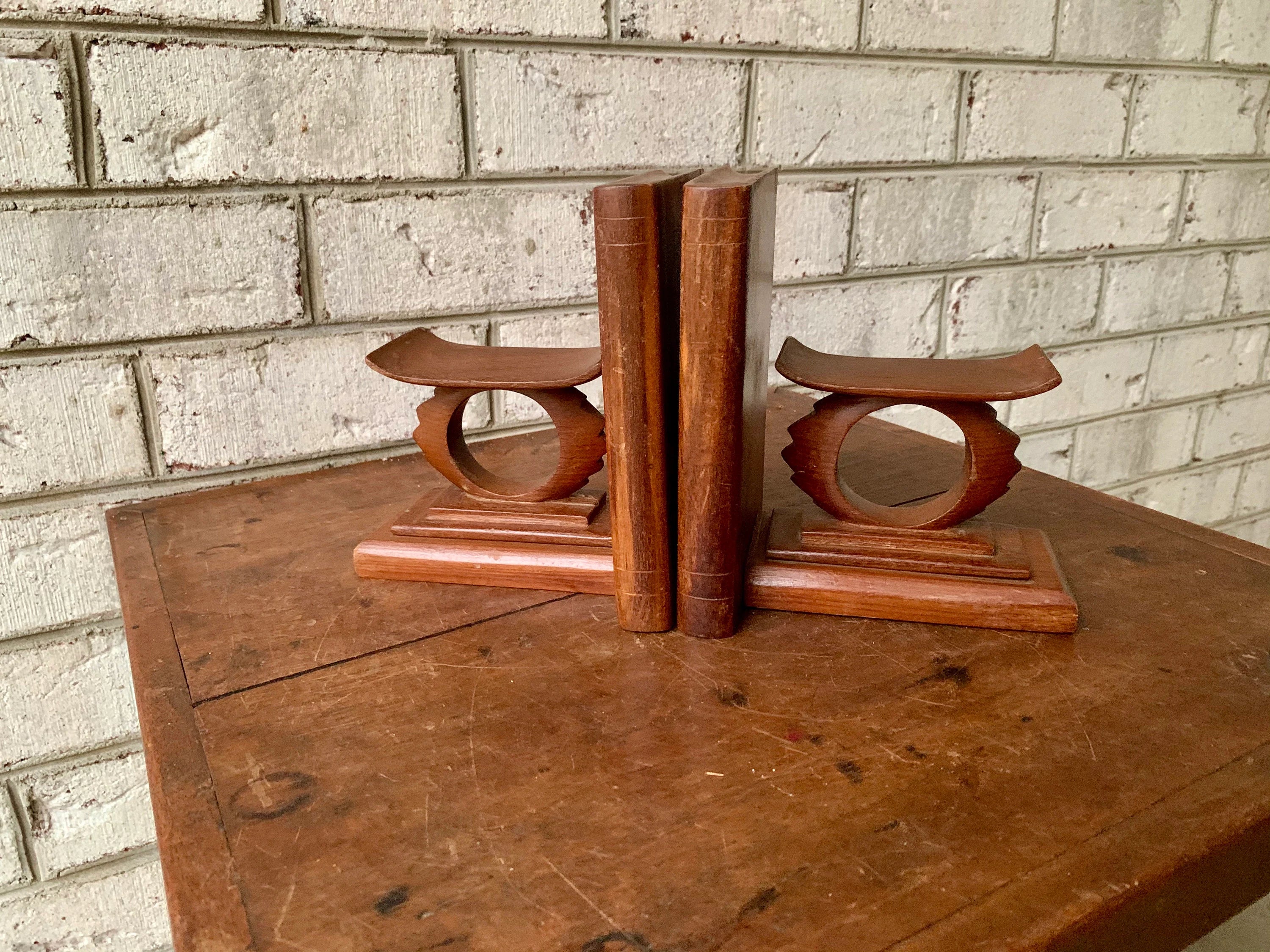 MCM Wood Bookends | Danish Modern Wood Bookends | Unique Wooden Bookends | Art Deco Wood Bookends