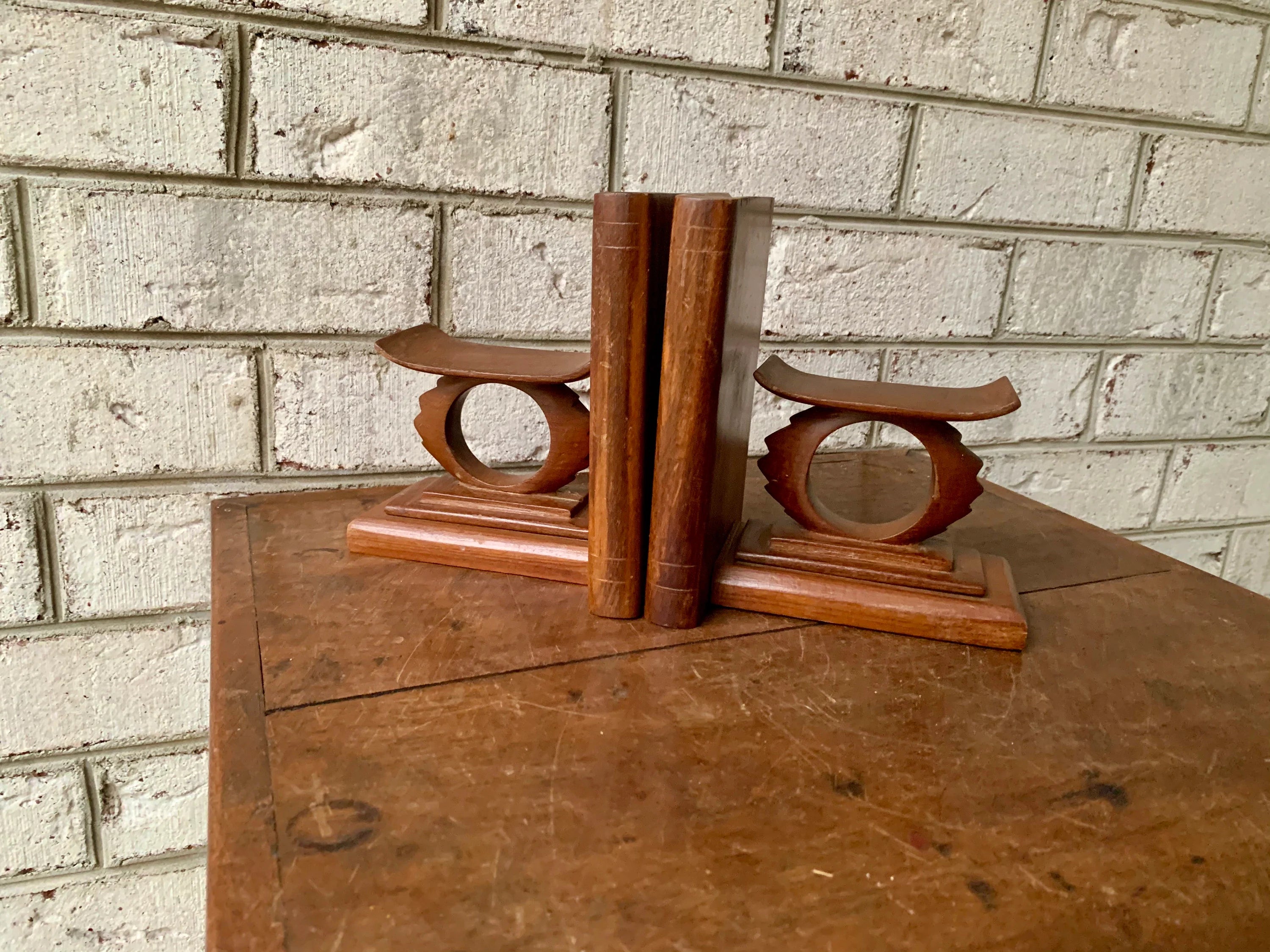 MCM Wood Bookends | Danish Modern Wood Bookends | Unique Wooden Bookends | Art Deco Wood Bookends