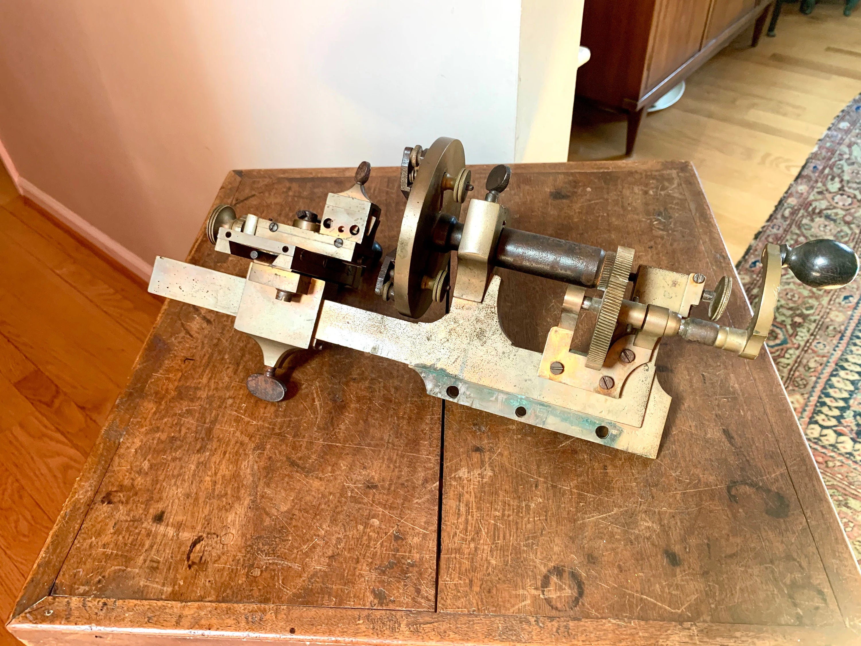 Vtg Solid Brass Jeweler Lather | Brass Watchmakers Lather | Brass Jewelry Bench Lathe | Jeweler's Mandrel Lathe | Tabletop Brass Lathe