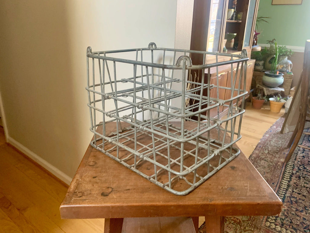 Vtg Metal Milk Crate | Rustic Metal Milk Crate | Antique Milk Bottle Crate | Rustic Storage | Rustic Plant Stand | Wine Bottle Storage