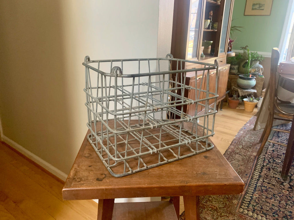 Vtg Metal Milk Crate | Rustic Metal Milk Crate | Antique Milk Bottle Crate | Rustic Storage | Rustic Plant Stand | Wine Bottle Storage