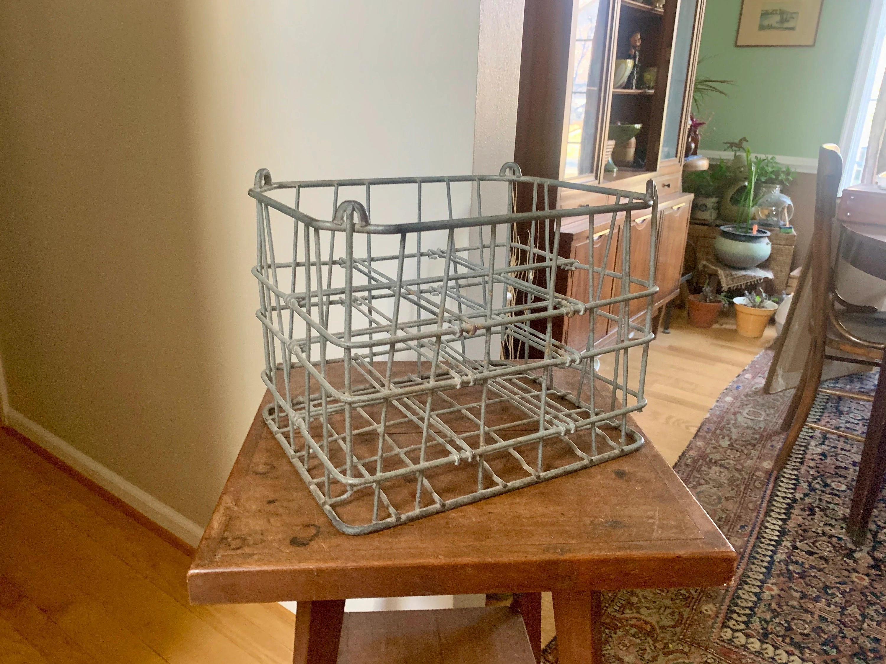 Vtg Metal Milk Crate | Rustic Metal Milk Crate | Antique Milk Bottle Crate | Rustic Storage | Rustic Plant Stand | Wine Bottle Storage