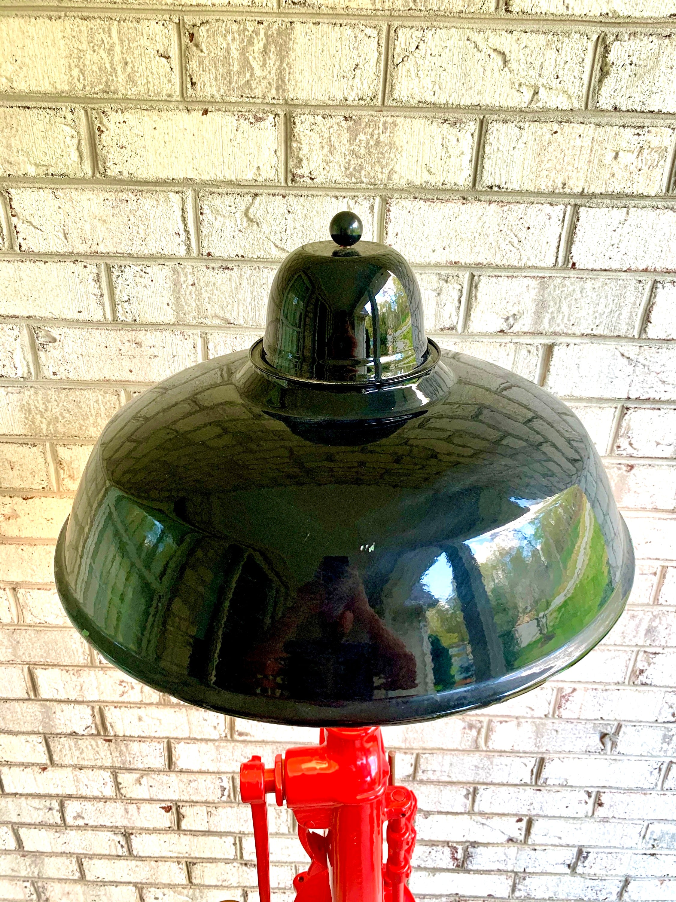 Antique Gasoline/Oil Hand Pump Lamp | Unique Petroleum Pump Lamp | Red and Black Hand Crank Gas Pump Floor Lamp | Garage Lamp