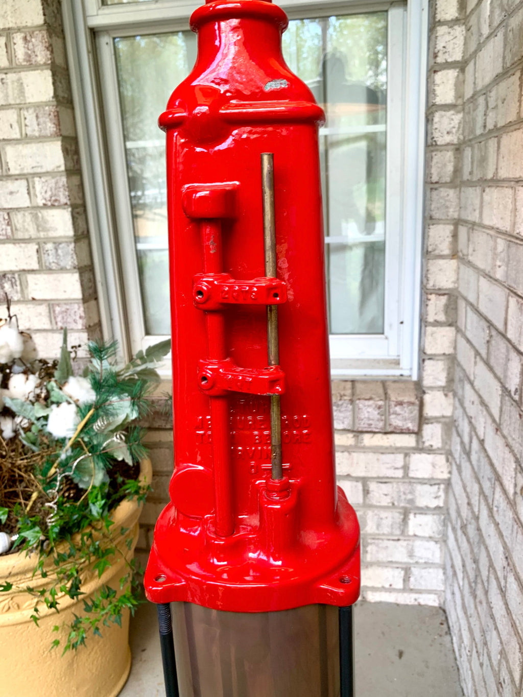 Antique Gasoline/Oil Hand Pump Lamp | Unique Petroleum Pump Lamp | Red and Black Hand Crank Gas Pump Floor Lamp | Garage Lamp