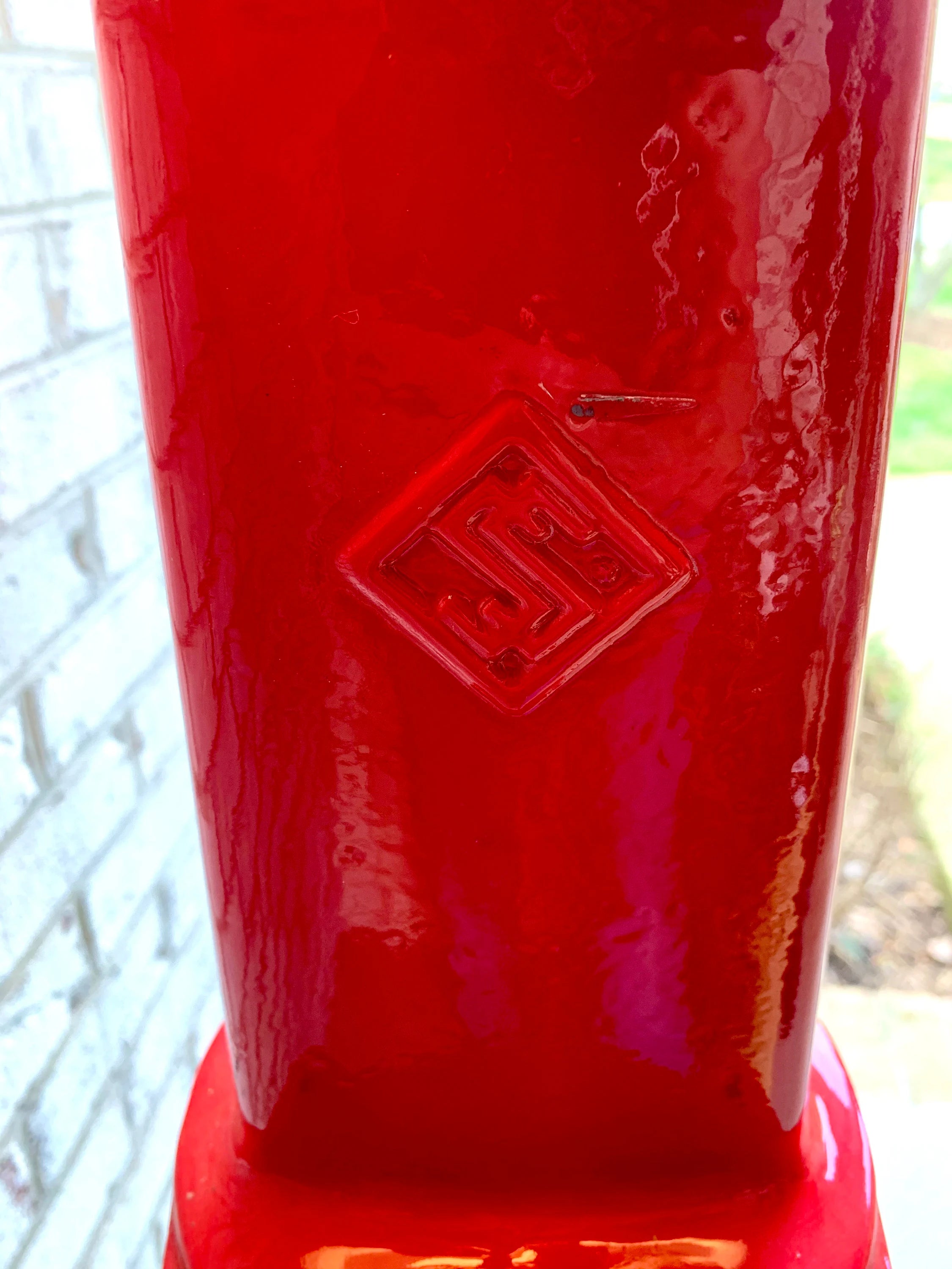 Antique Gasoline/Oil Hand Pump Lamp | Unique Petroleum Pump Lamp | Red and Black Hand Crank Gas Pump Floor Lamp | Garage Lamp
