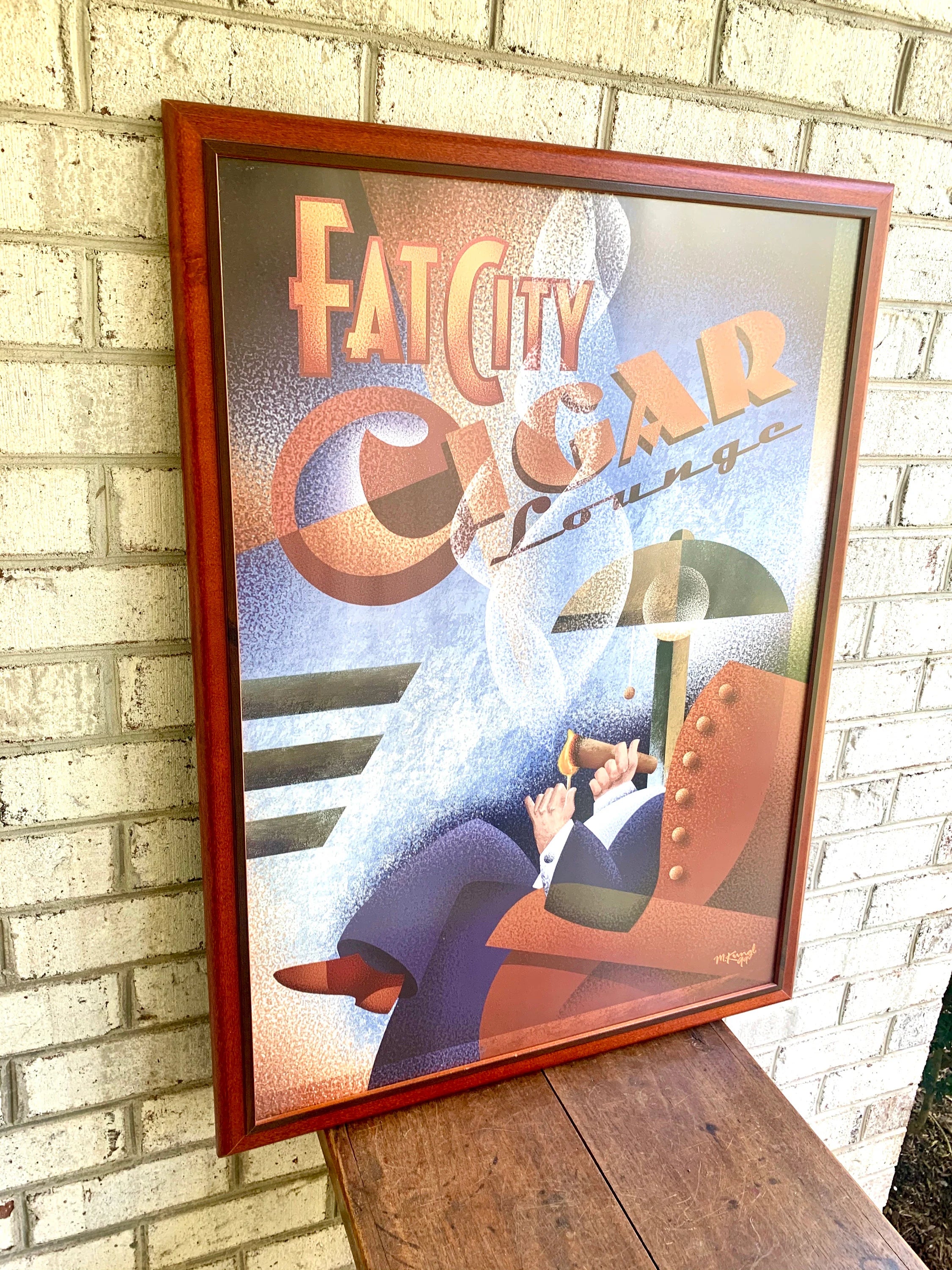 Vtg Michael Kungl "Fat City Cigar Lounge" Framed Print | Framed Fat City Cigar Lounge Print | Bar Decor | Man Cave Decor