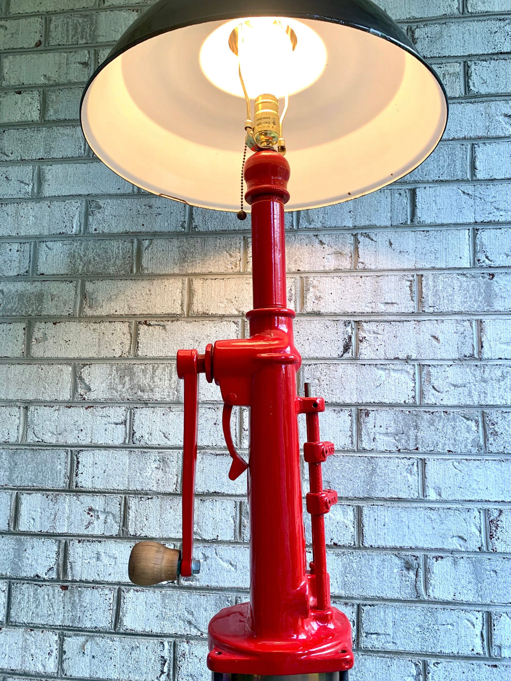 Antique Gasoline/Oil Hand Pump Lamp | Unique Petroleum Pump Lamp | Red and Black Hand Crank Gas Pump Floor Lamp | Garage Lamp