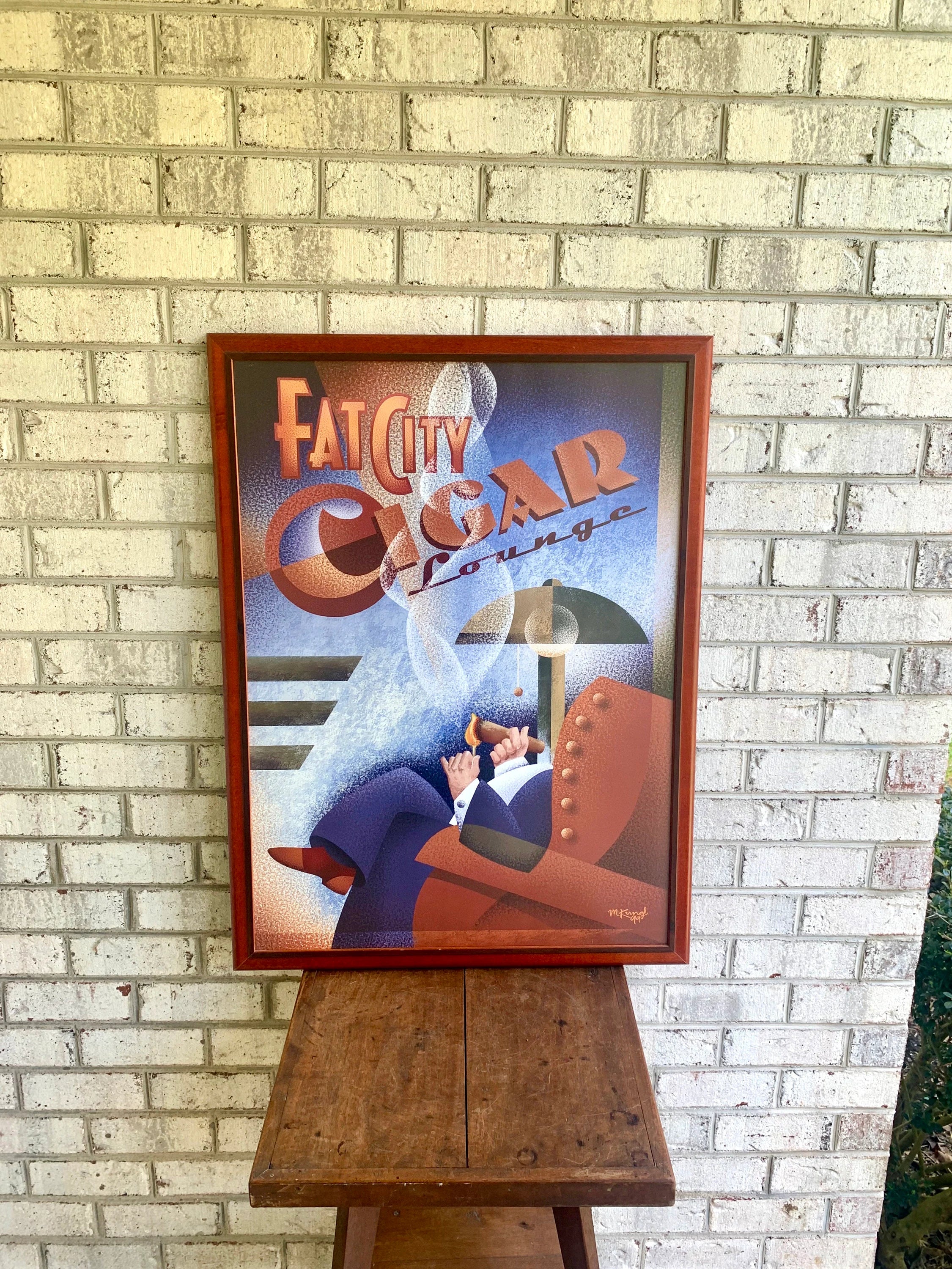 Vtg Michael Kungl "Fat City Cigar Lounge" Framed Print | Framed Fat City Cigar Lounge Print | Bar Decor | Man Cave Decor