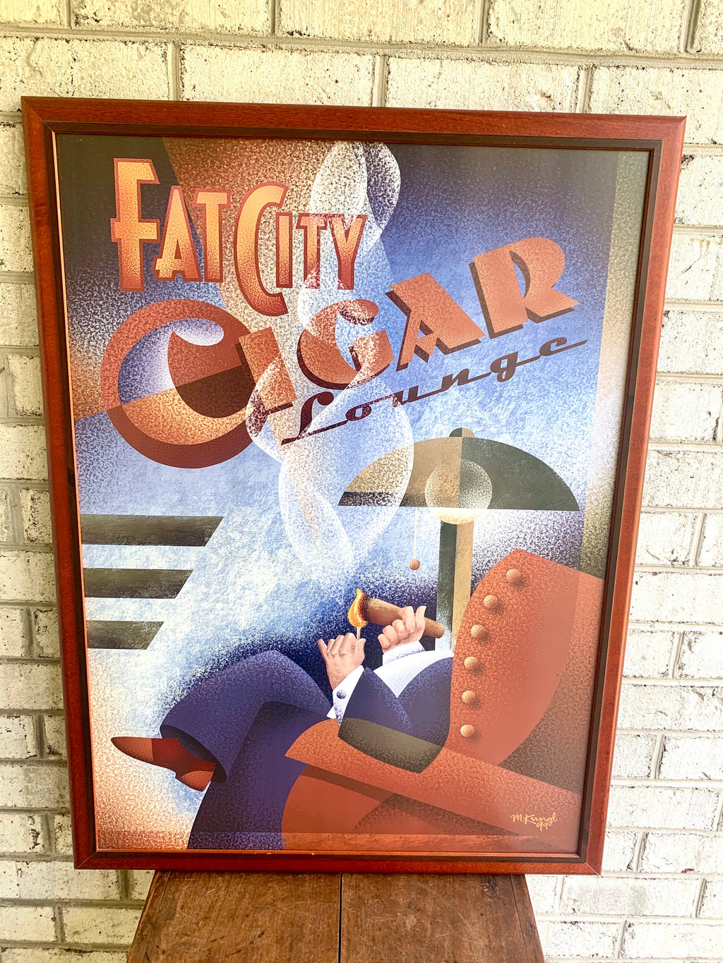 Vtg Michael Kungl "Fat City Cigar Lounge" Framed Print | Framed Fat City Cigar Lounge Print | Bar Decor | Man Cave Decor