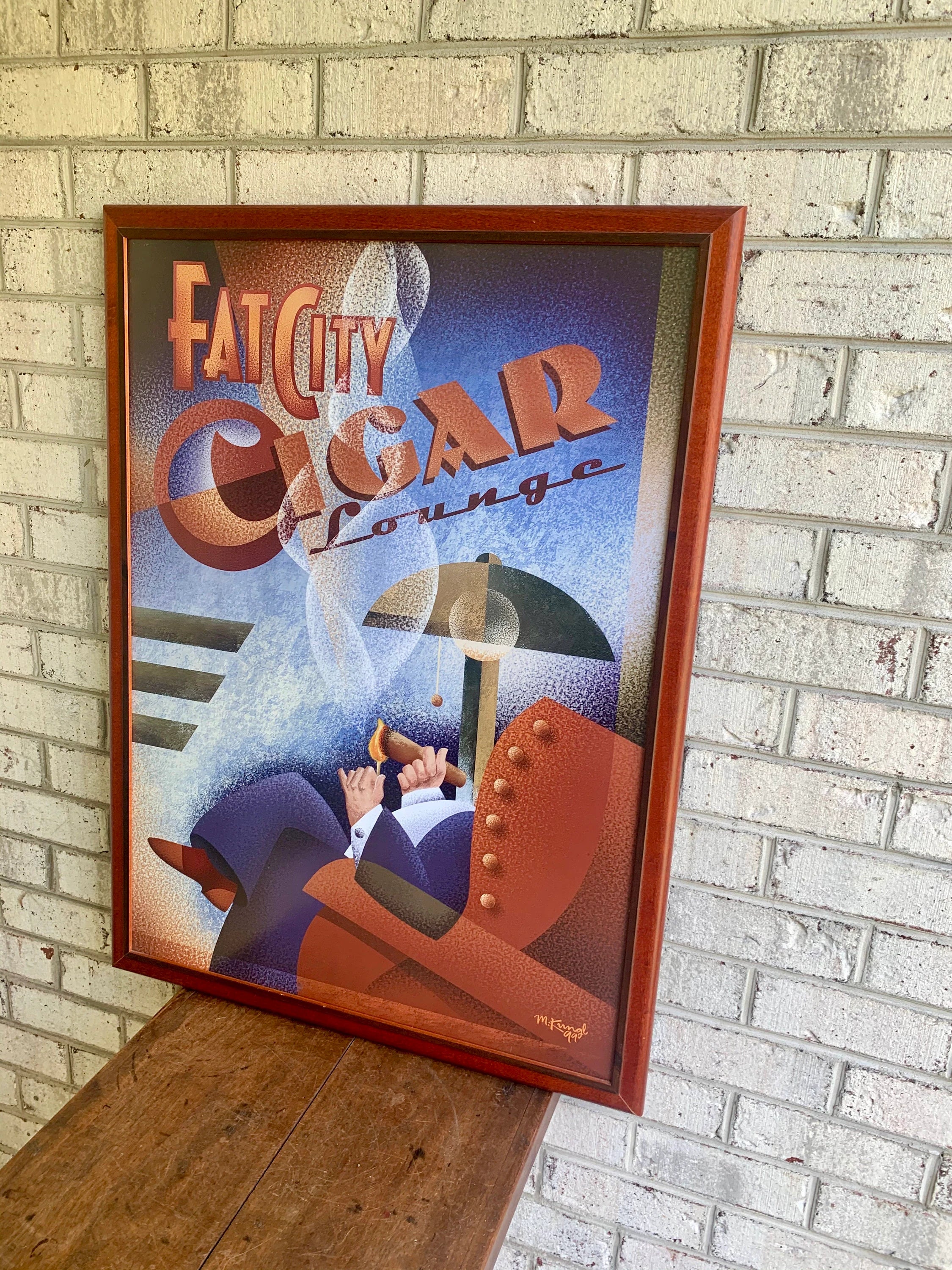 Vtg Michael Kungl "Fat City Cigar Lounge" Framed Print | Framed Fat City Cigar Lounge Print | Bar Decor | Man Cave Decor