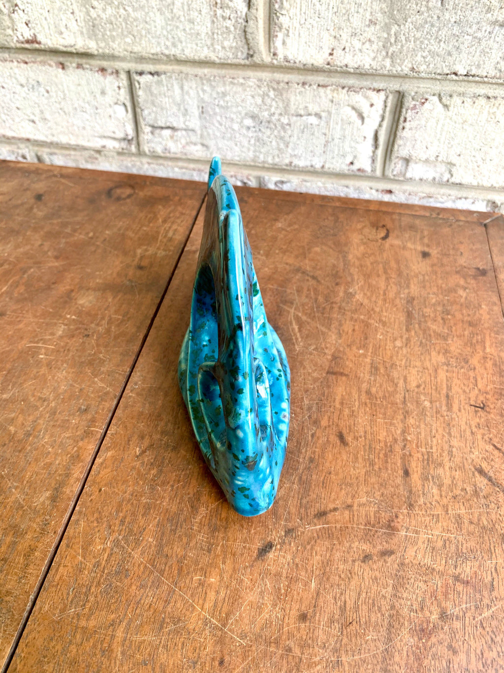 Mid Century Modern Abstract Ceramic Fish | Blue Speckled Art Deco Fish Sculpture | Ceramic Blue Speckled Fish Decor | MCM Bookshelf Deco