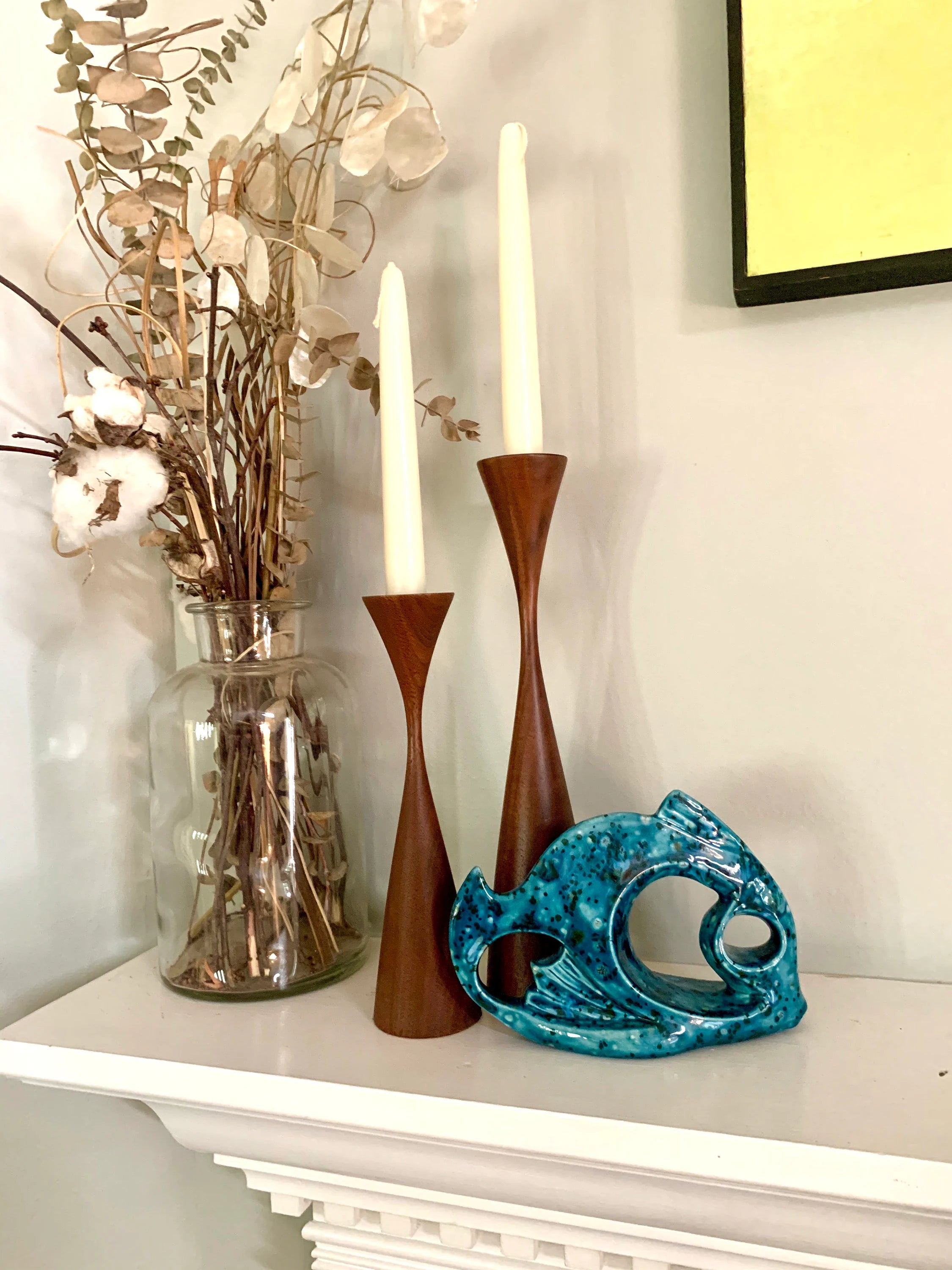Mid Century Modern Abstract Ceramic Fish | Blue Speckled Art Deco Fish Sculpture | Ceramic Blue Speckled Fish Decor | MCM Bookshelf Deco