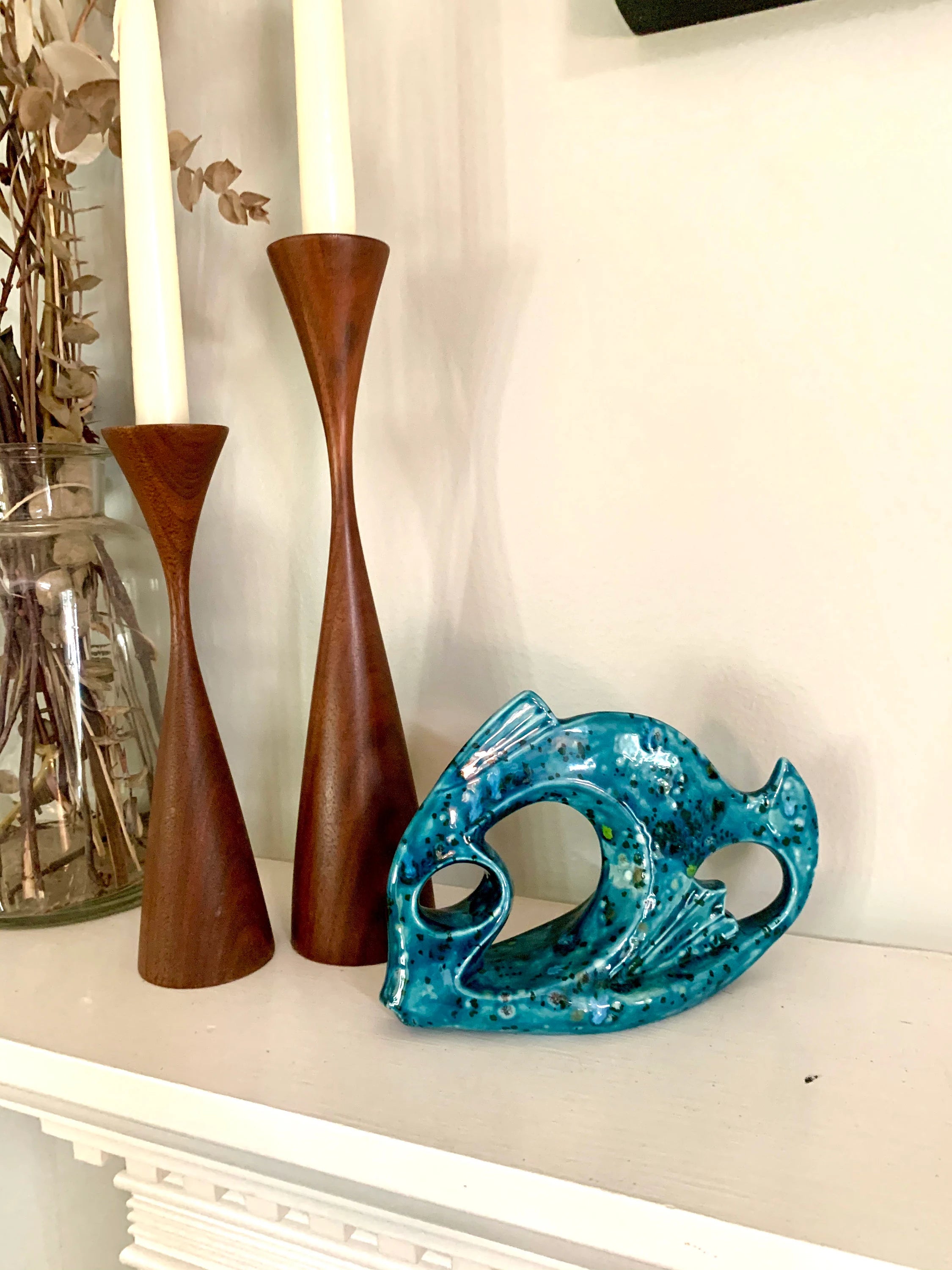 Mid Century Modern Abstract Ceramic Fish | Blue Speckled Art Deco Fish Sculpture | Ceramic Blue Speckled Fish Decor | MCM Bookshelf Deco