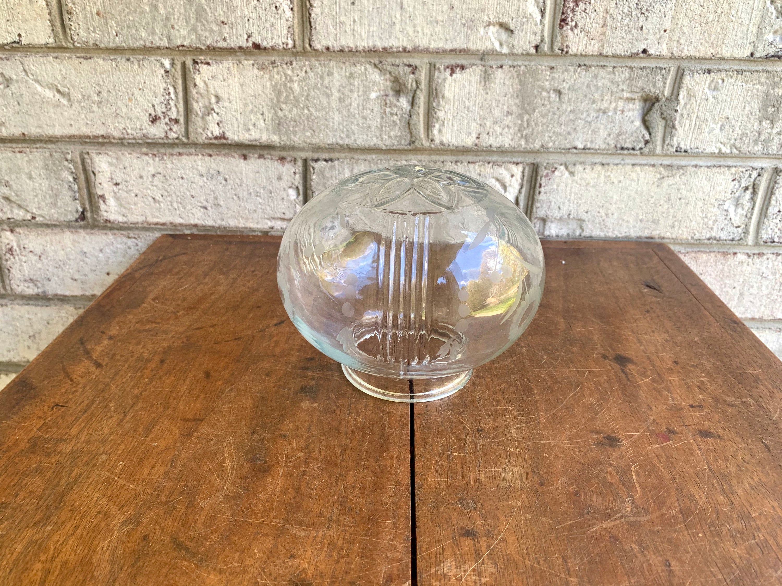 Vtg Etched Glass Floral Ceiling Light Globe | Clear Etched Glass Lamp Globe | Mid Century Etched Glass Globe