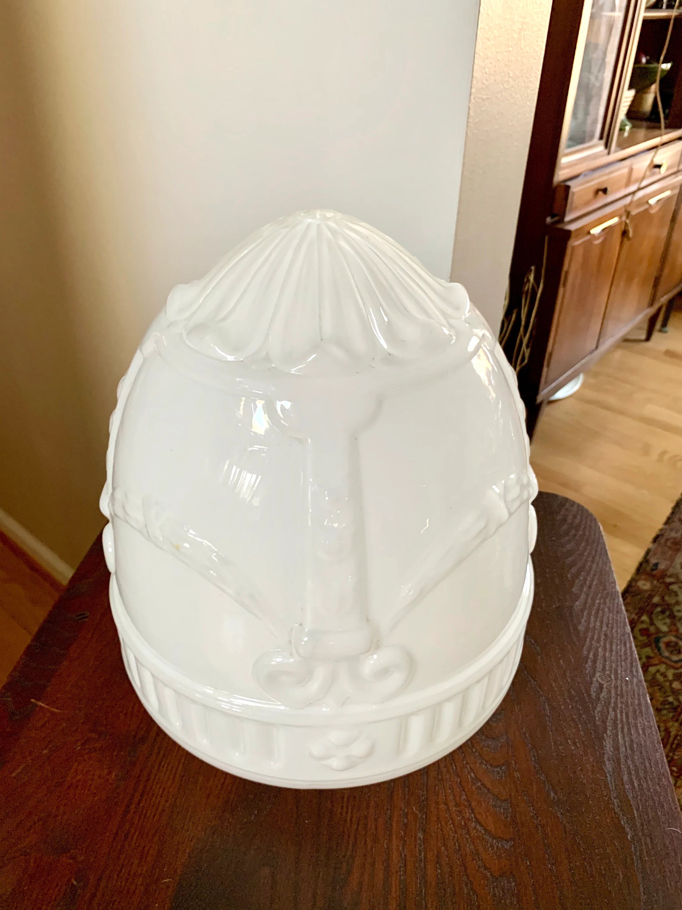 Large White Art Deco Glass Globe | Hollywood Regency Light Fixture Globe