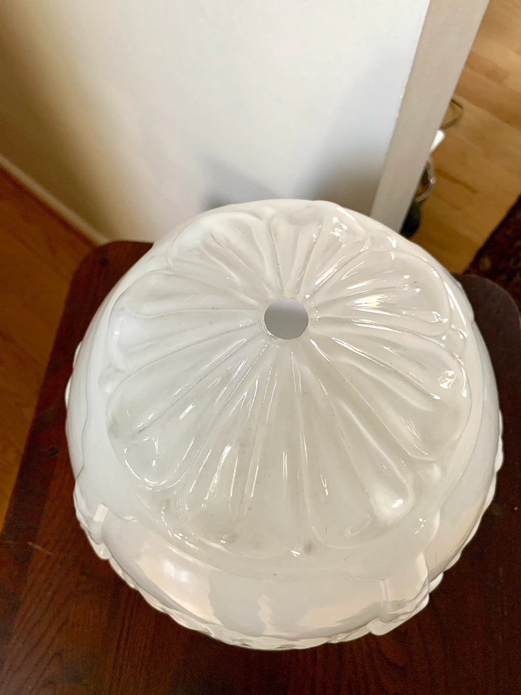 Large White Art Deco Glass Globe | Hollywood Regency Light Fixture Globe