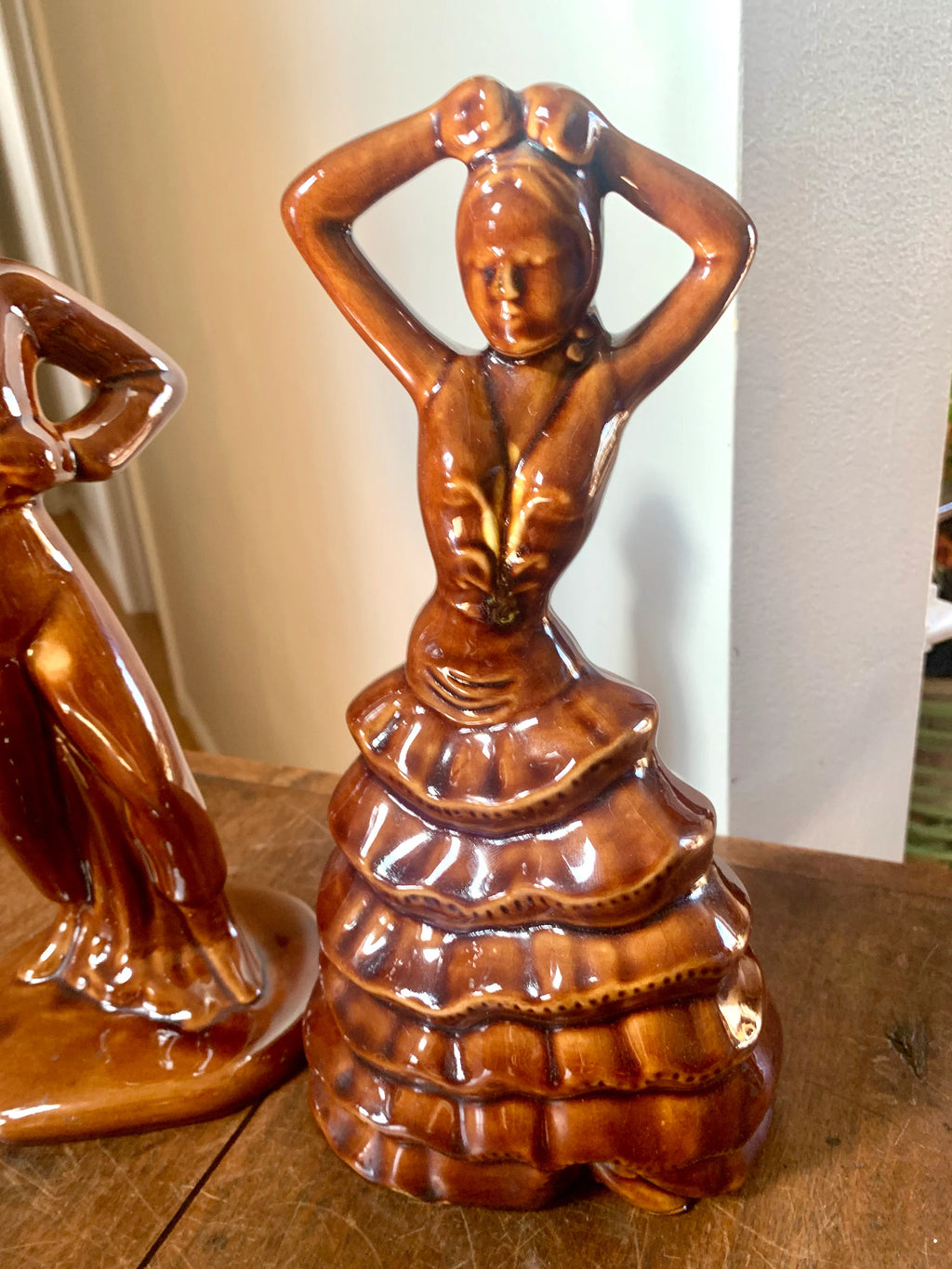 A Pair of California Pottery Brown Ceramic Spanish Flamenco Dancers | Flamenco Dancers Ceramic Figurines | Spanish Decor