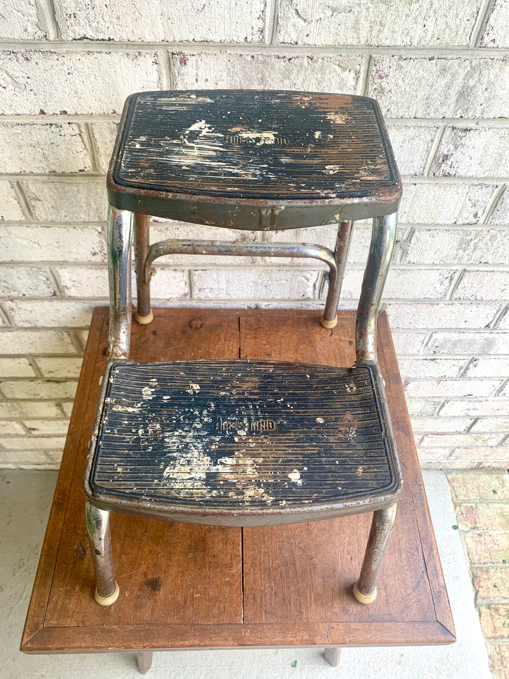 Distressed Step Stool | Vintage Ames Maid Step Stool | Weather Step Stool | Rustic Step Stool | Kitchen Stool | Plant Stand