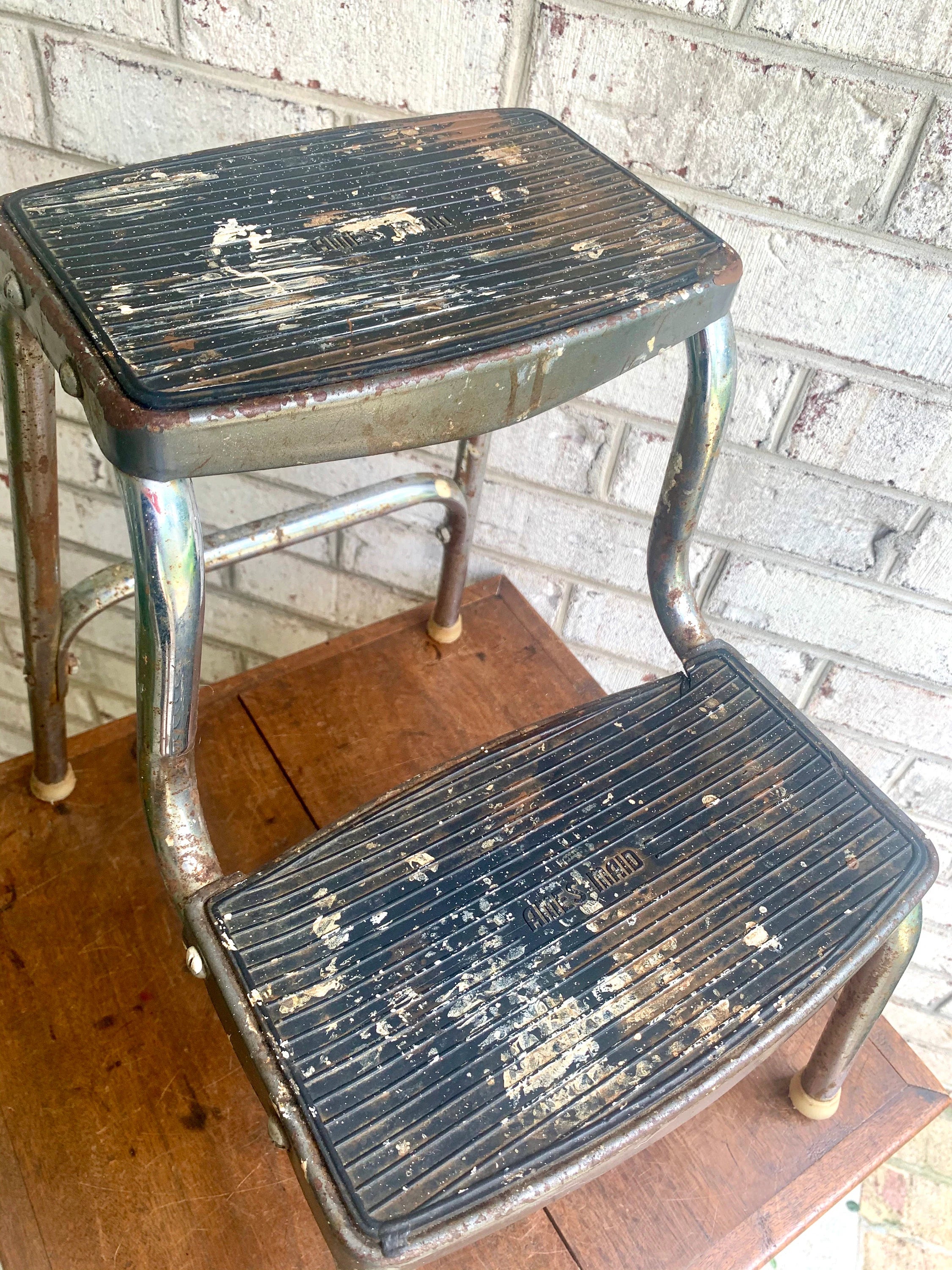 Distressed Step Stool | Vintage Ames Maid Step Stool | Weather Step Stool | Rustic Step Stool | Kitchen Stool | Plant Stand