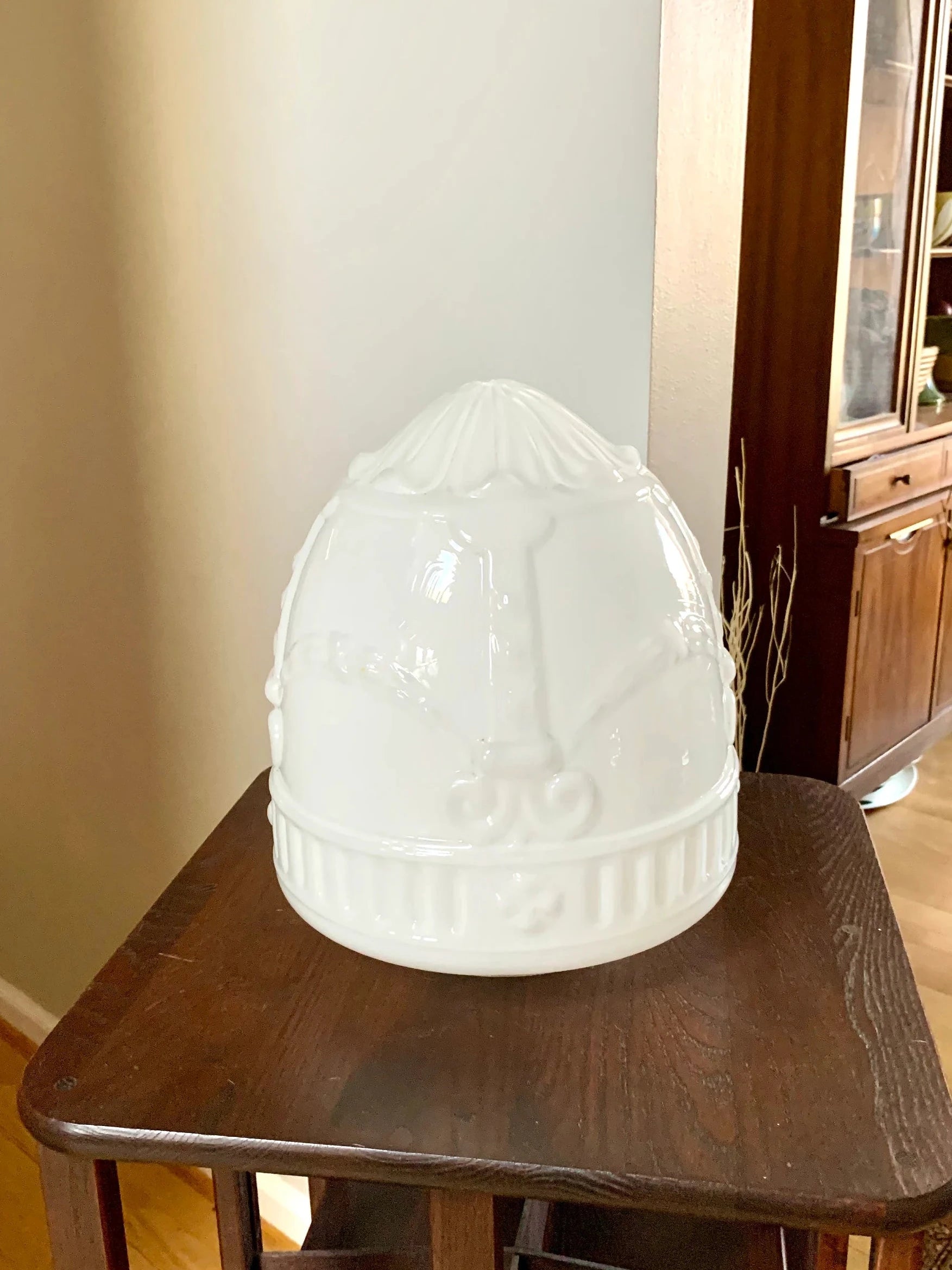Large White Art Deco Glass Globe | Hollywood Regency Light Fixture Globe