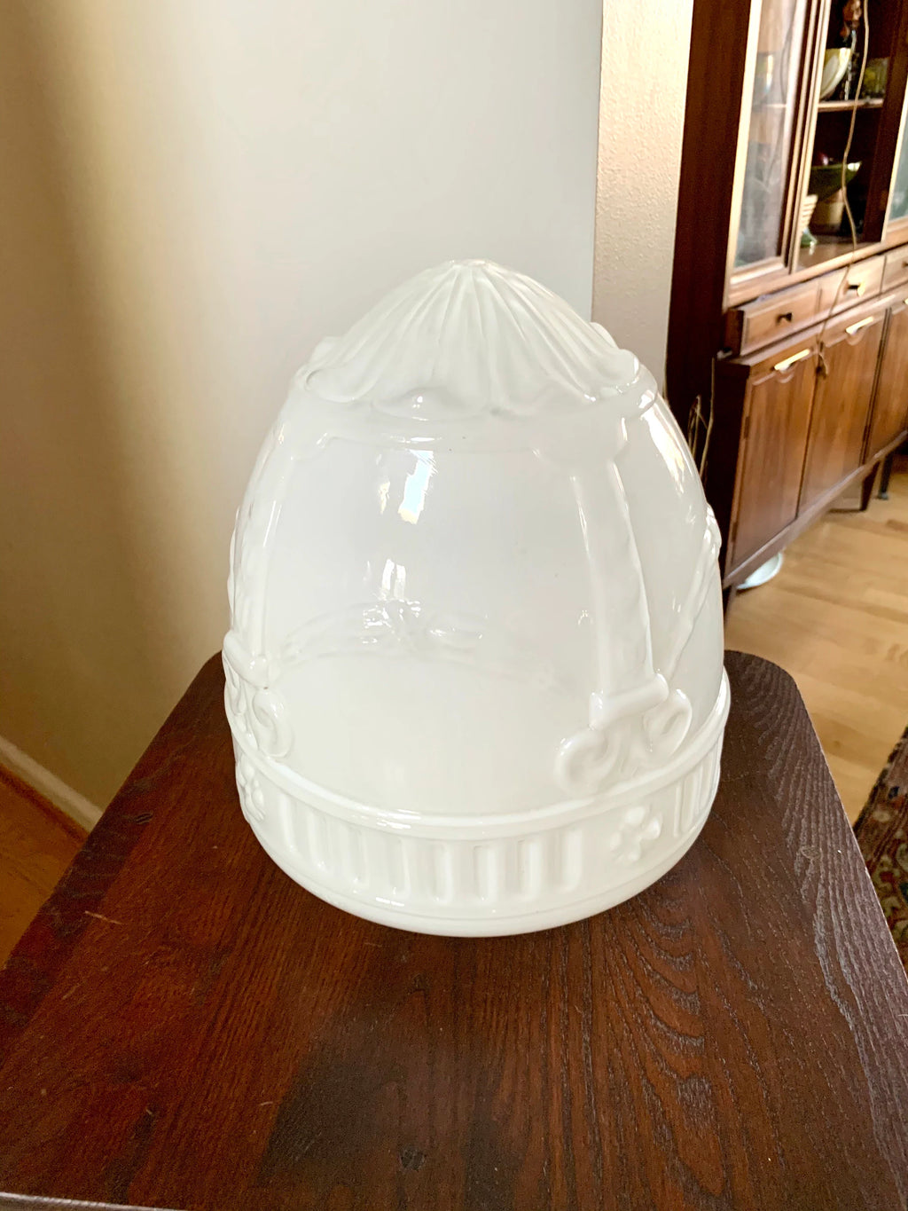 Large White Art Deco Glass Globe | Hollywood Regency Light Fixture Globe