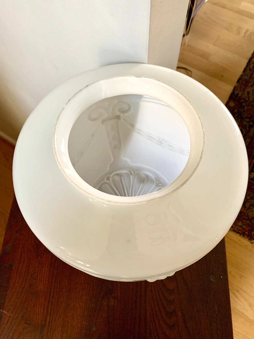 Large White Art Deco Glass Globe | Hollywood Regency Light Fixture Globe