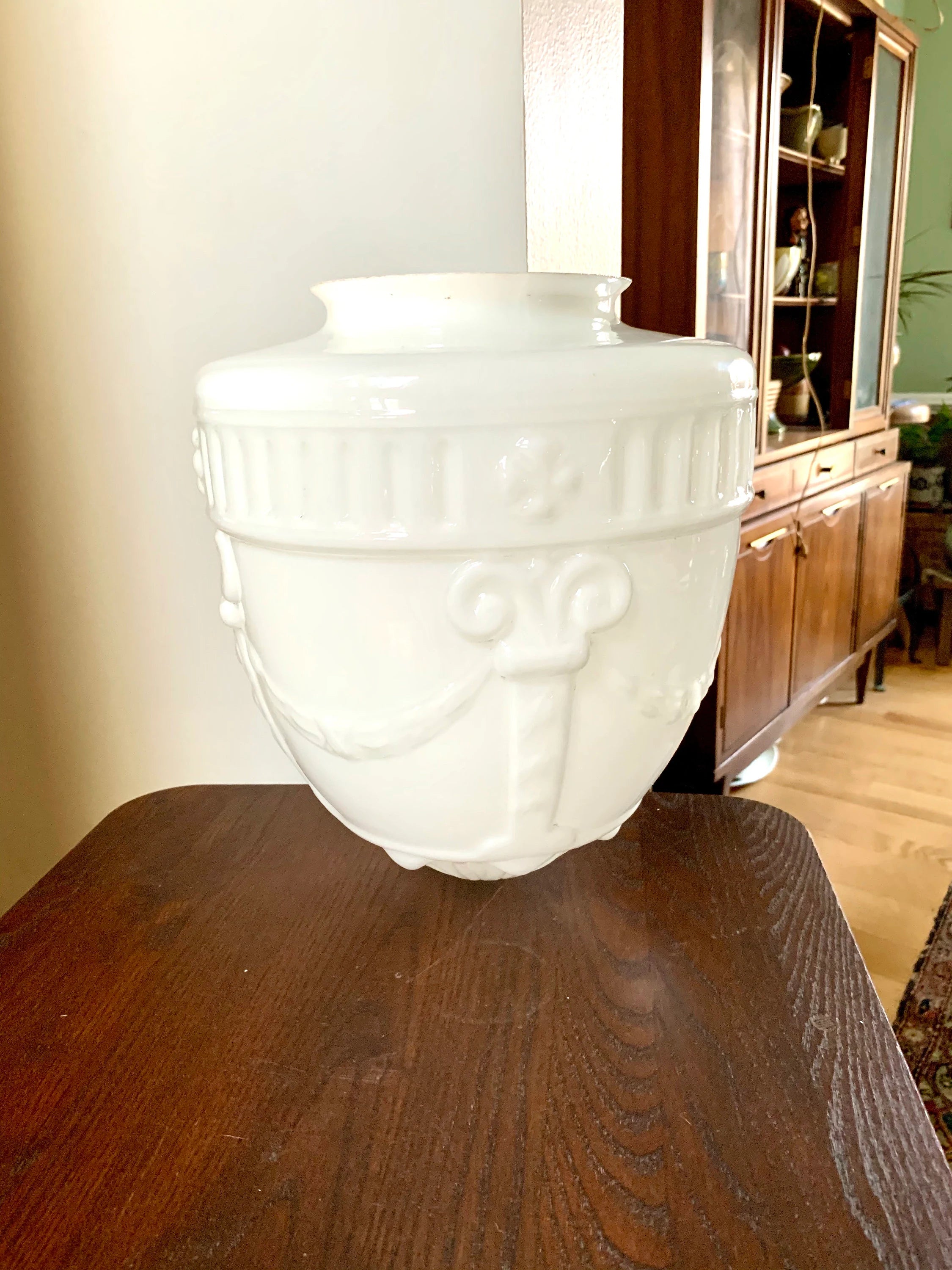 Large White Art Deco Glass Globe | Hollywood Regency Light Fixture Globe