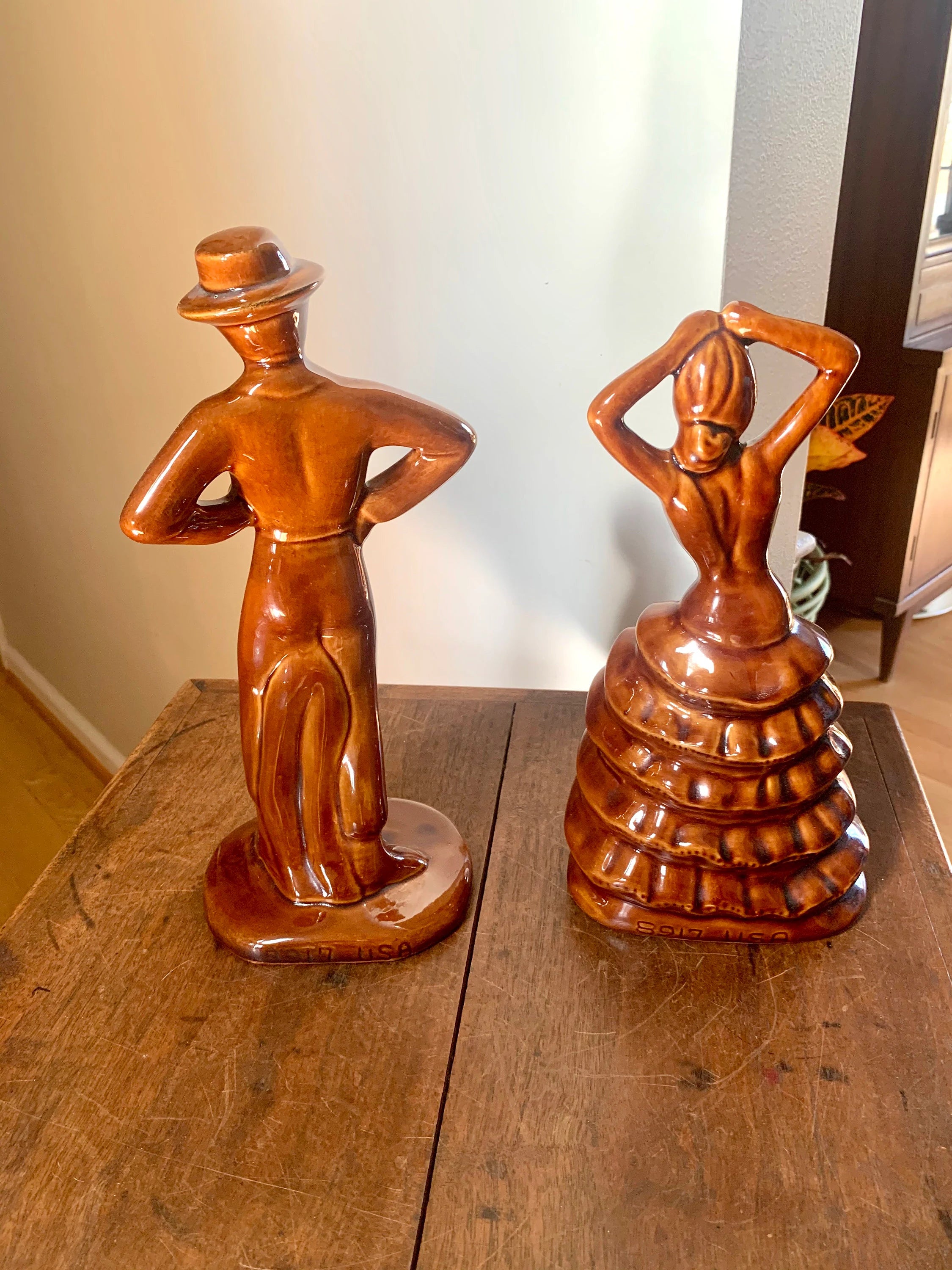A Pair of California Pottery Brown Ceramic Spanish Flamenco Dancers | Flamenco Dancers Ceramic Figurines | Spanish Decor
