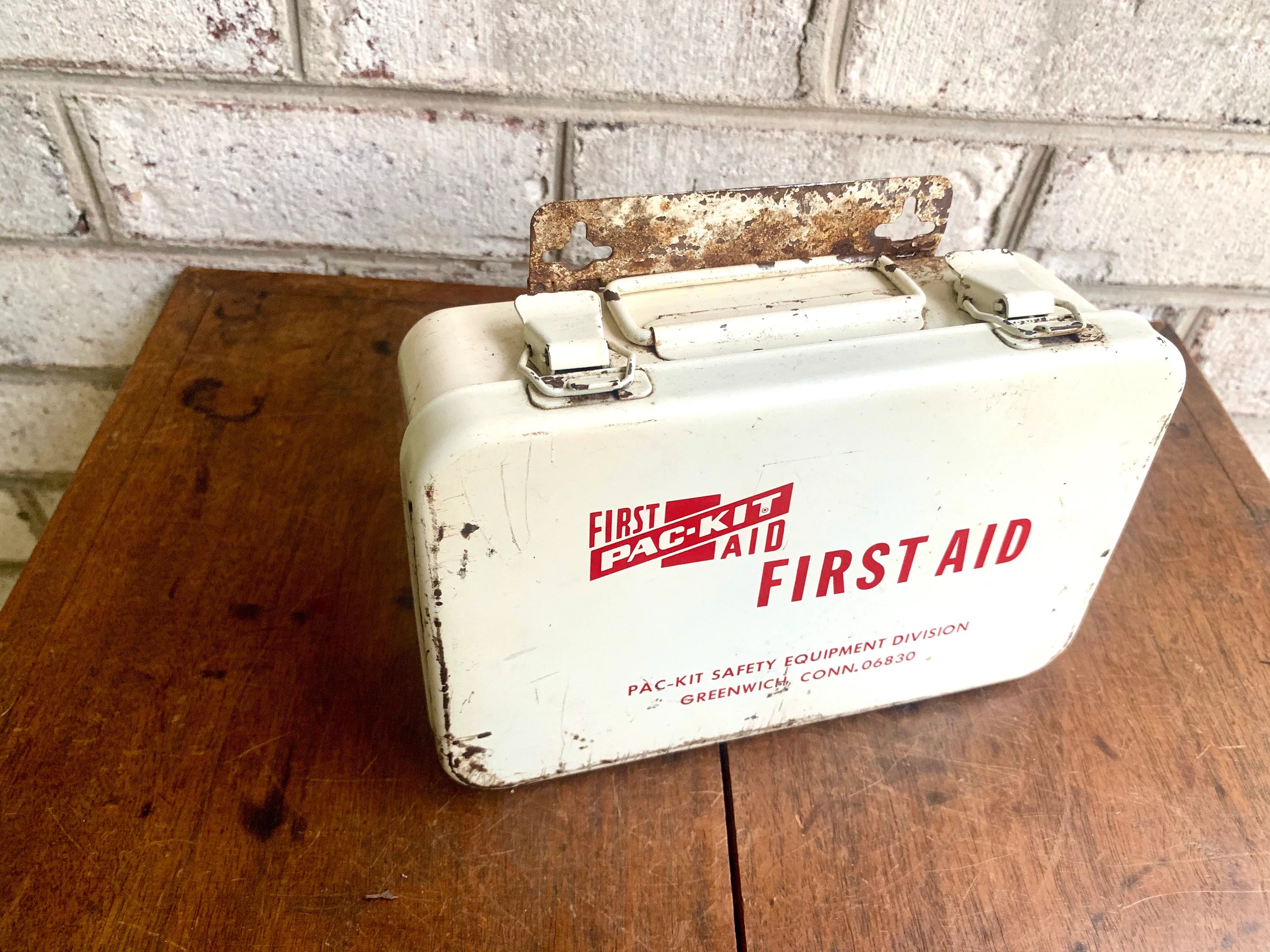 Vtg Rustic Metal First Aid Kit Box | Rustic Storage Box | Distressed Metal First-Aid Kit | Heavy Duty First Aid Kit | First Aid Pac Kit