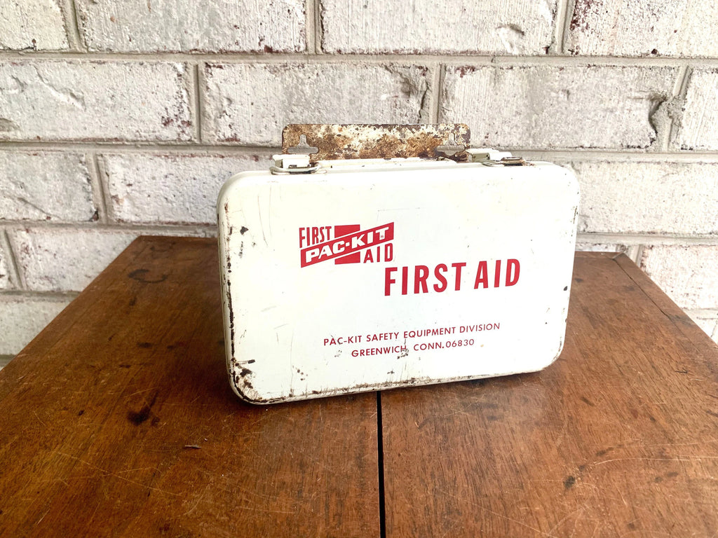 Vtg Rustic Metal First Aid Kit Box | Rustic Storage Box | Distressed Metal First-Aid Kit | Heavy Duty First Aid Kit | First Aid Pac Kit