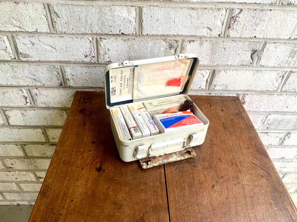 Vtg Rustic Metal First Aid Kit Box | Rustic Storage Box | Distressed Metal First-Aid Kit | Heavy Duty First Aid Kit | First Aid Pac Kit
