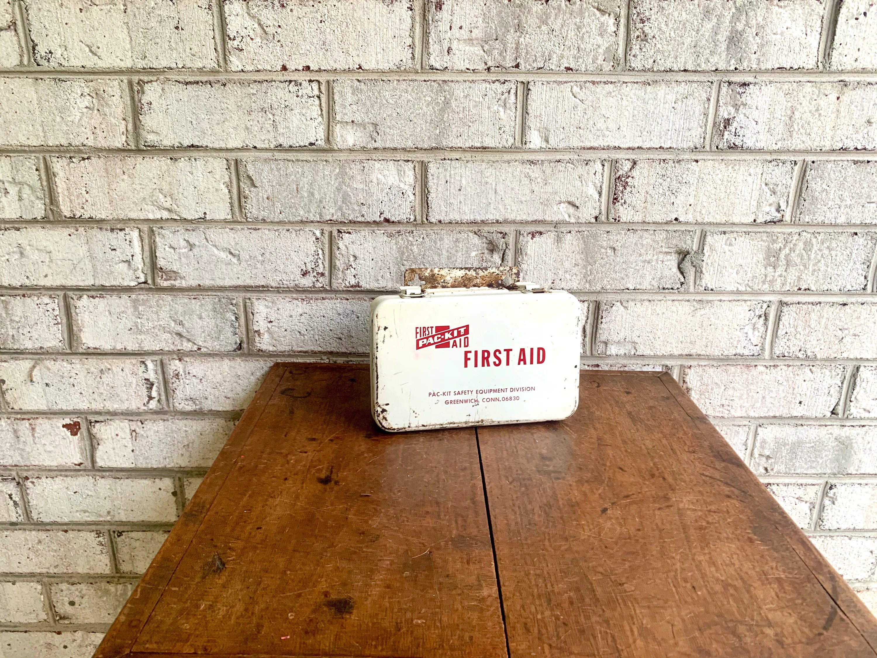Vtg Rustic Metal First Aid Kit Box | Rustic Storage Box | Distressed Metal First-Aid Kit | Heavy Duty First Aid Kit | First Aid Pac Kit