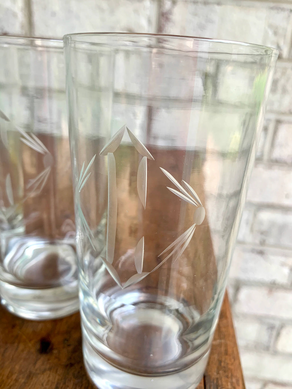 Vtg Set of 5 Etched Glasses with Matching Pitcher | Etched Monogrammed "C" Drinking Glass and Pitcher Set