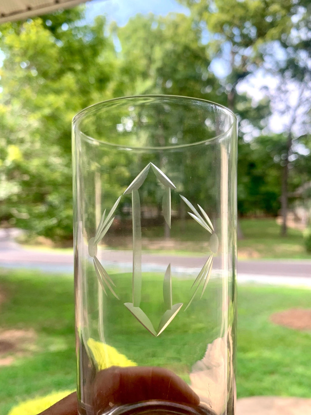 Vtg Set of 5 Etched Glasses with Matching Pitcher | Etched Monogrammed "C" Drinking Glass and Pitcher Set