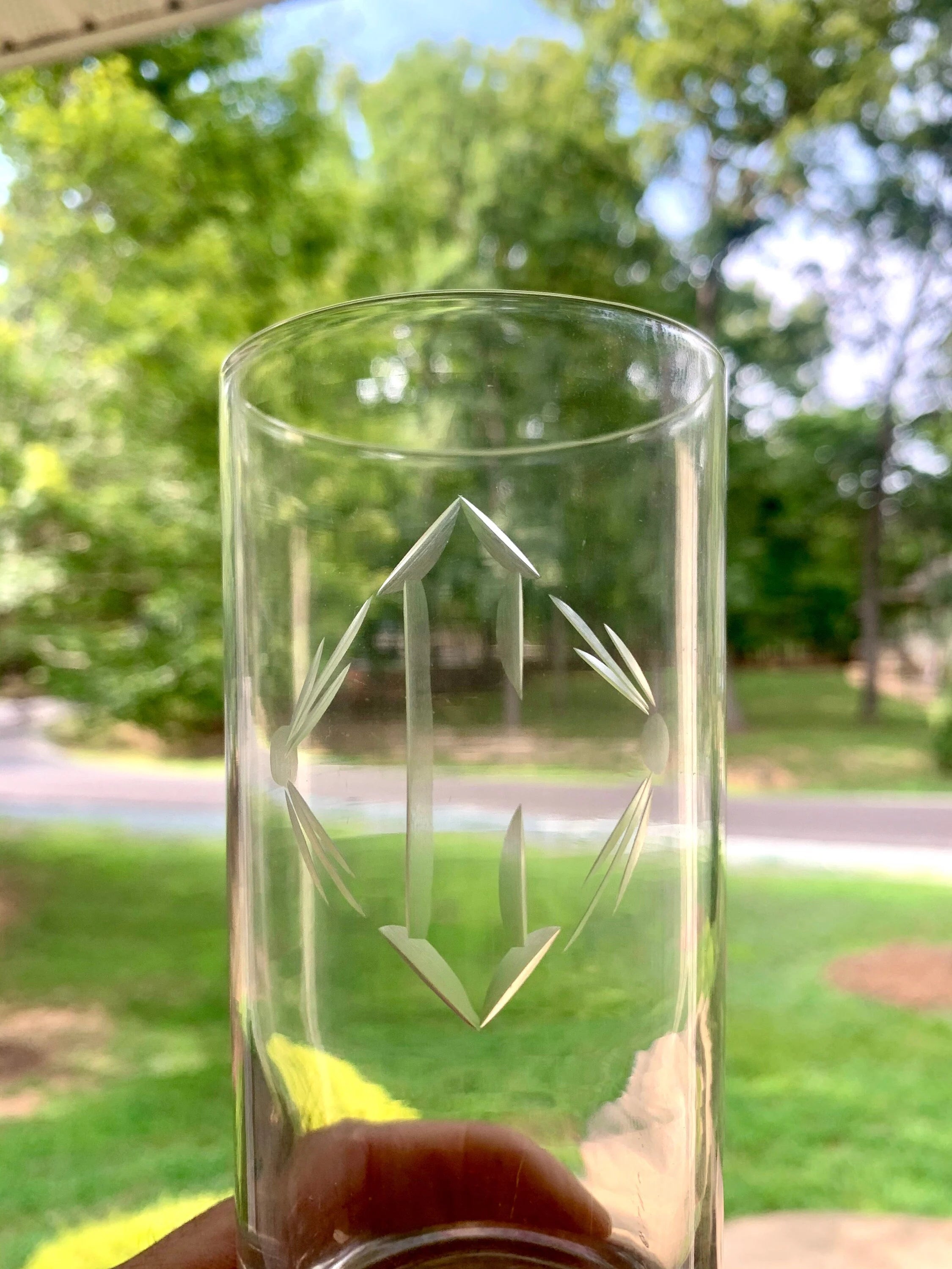 Vtg Set of 5 Etched Glasses with Matching Pitcher | Etched Monogrammed "C" Drinking Glass and Pitcher Set