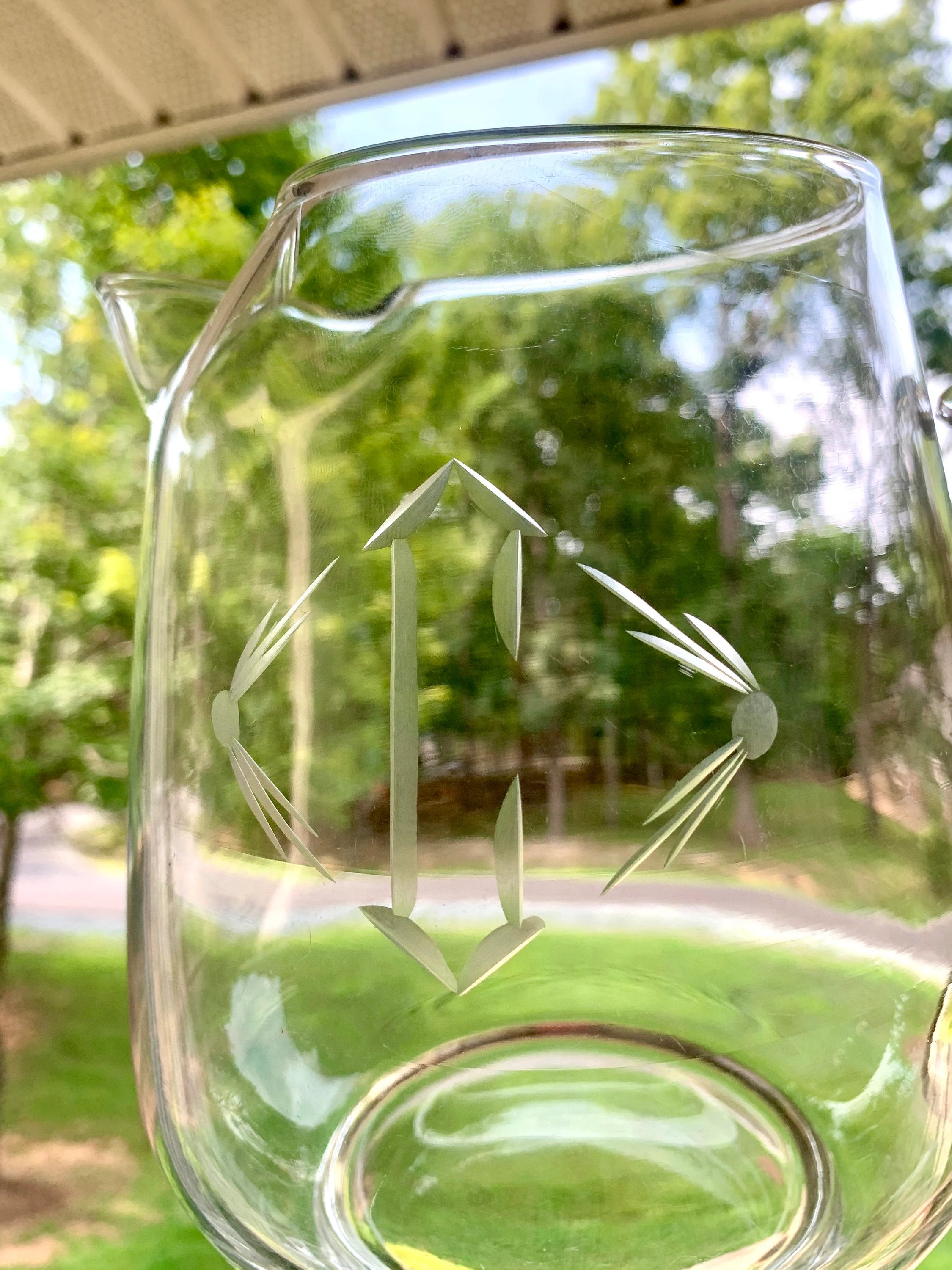 Vtg Set of 5 Etched Glasses with Matching Pitcher | Etched Monogrammed "C" Drinking Glass and Pitcher Set