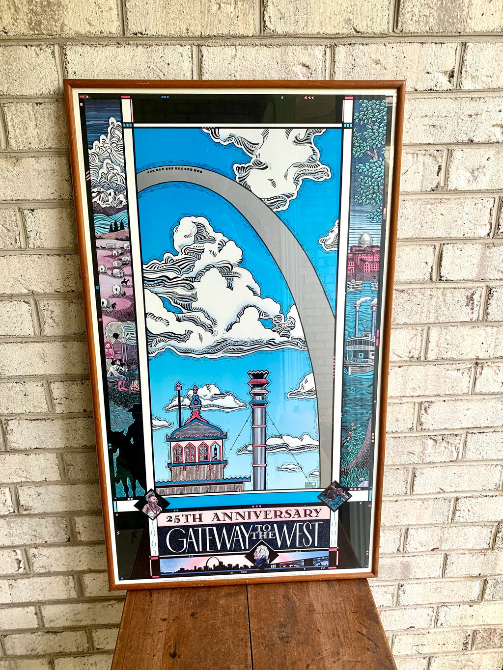 Framed Cindy Wrobel Art Lithograph | "Gateway To The West" 25th Anniversary Poster | Vintage 1990 St. Louis Lithograph