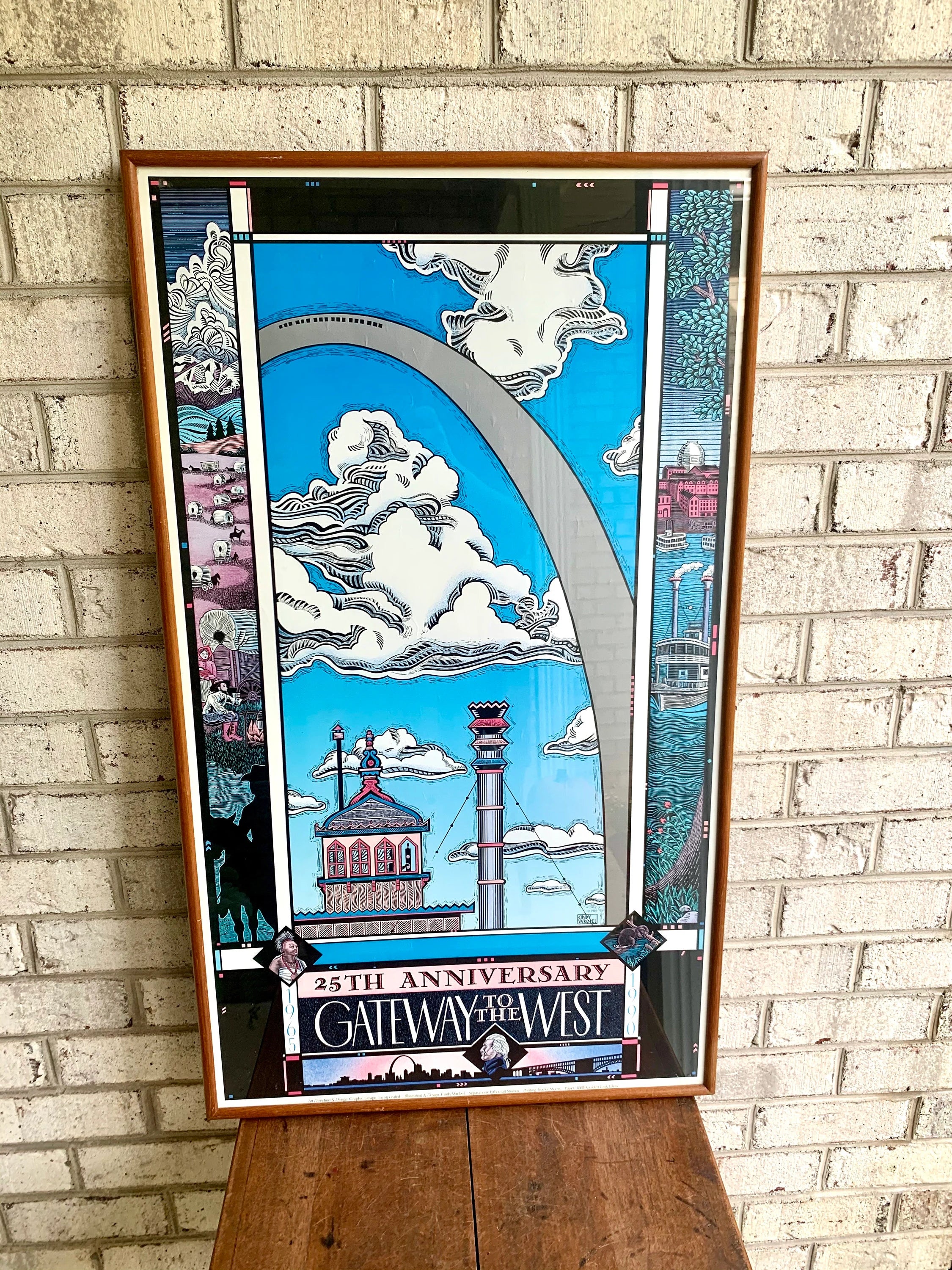 Framed Cindy Wrobel Art Lithograph | "Gateway To The West" 25th Anniversary Poster | Vintage 1990 St. Louis Lithograph