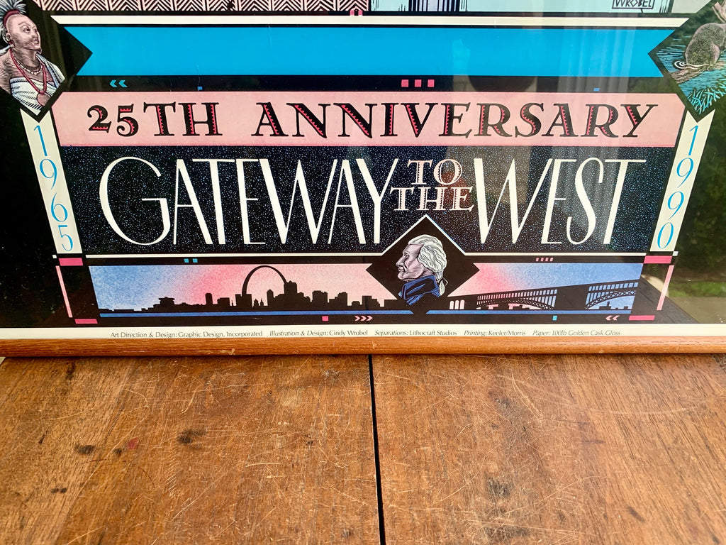 Framed Cindy Wrobel Art Lithograph | "Gateway To The West" 25th Anniversary Poster | Vintage 1990 St. Louis Lithograph