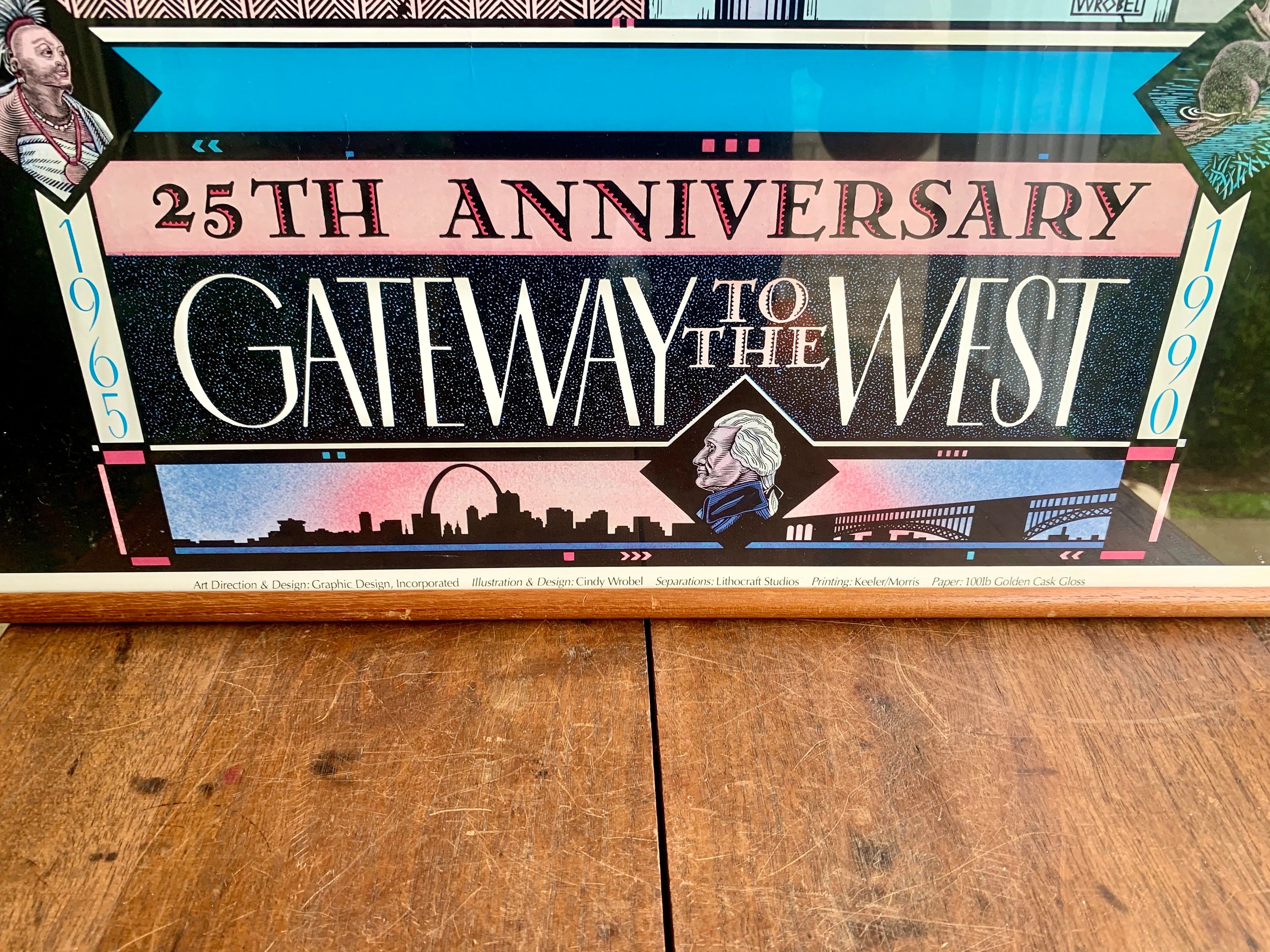 Framed Cindy Wrobel Art Lithograph | "Gateway To The West" 25th Anniversary Poster | Vintage 1990 St. Louis Lithograph