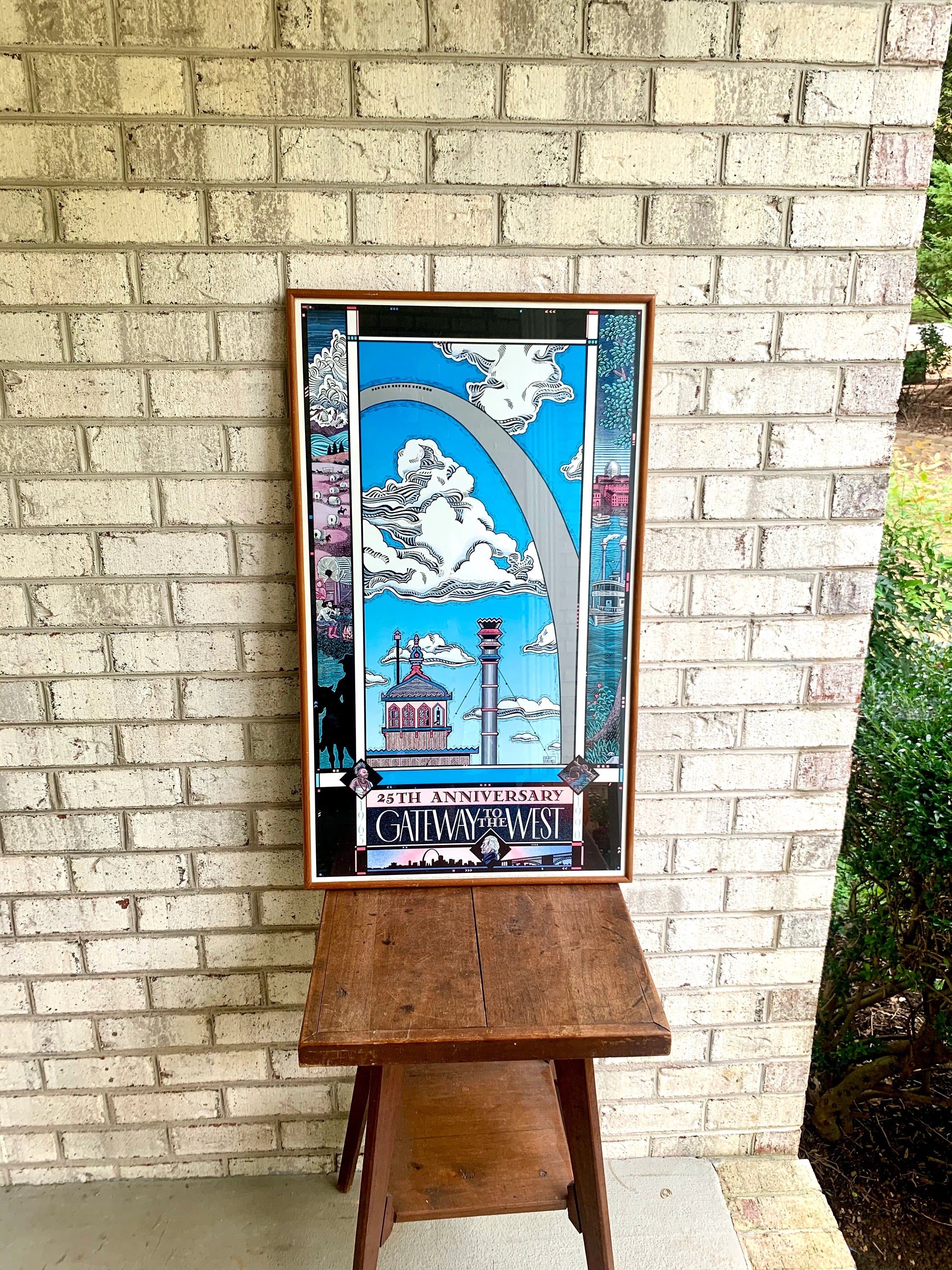 Framed Cindy Wrobel Art Lithograph | "Gateway To The West" 25th Anniversary Poster | Vintage 1990 St. Louis Lithograph