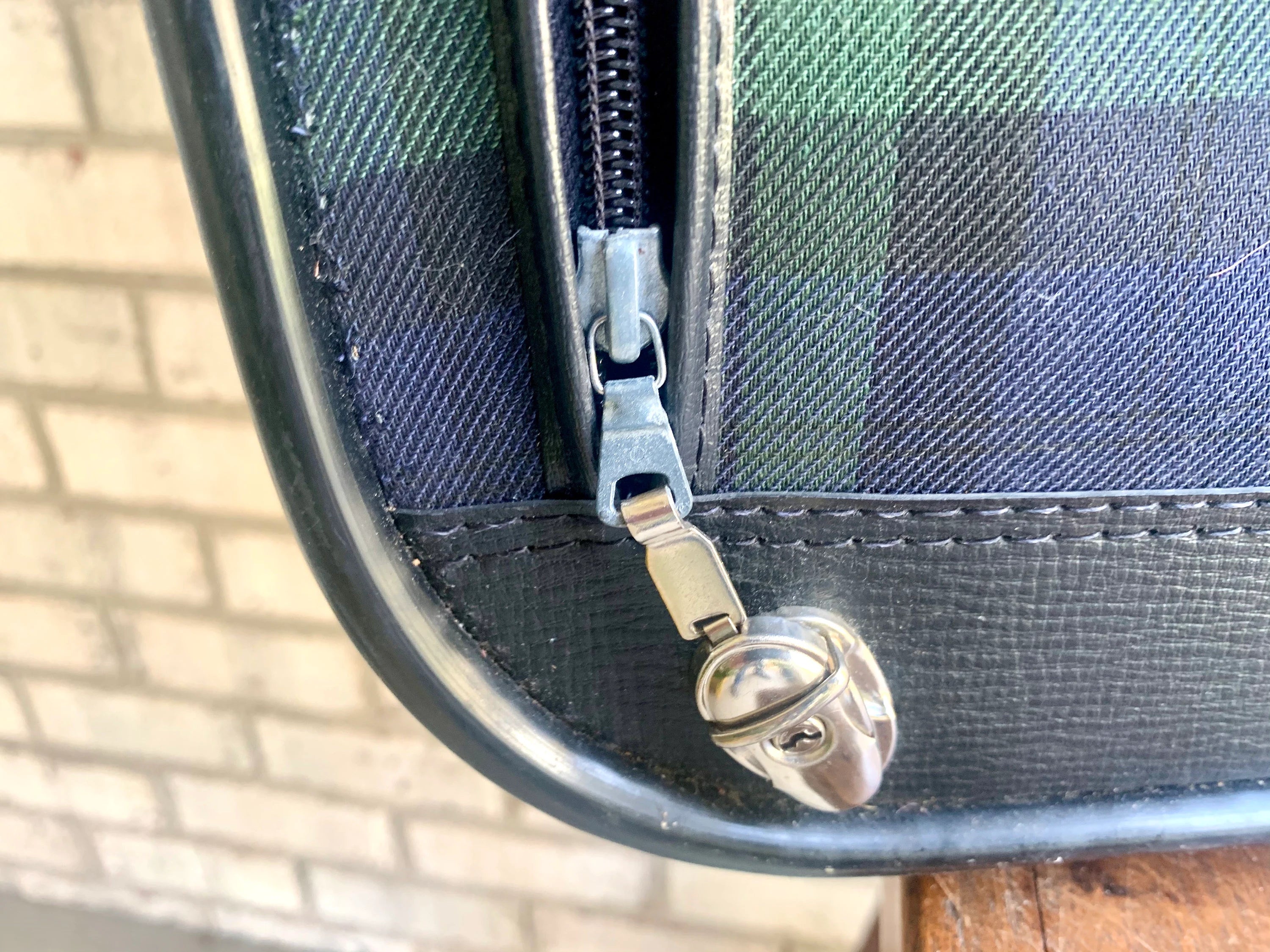 Vtg Plaid Grasshopper Suitcase | Double Sided Soft Suitcase | MCM Suitcase | Blue and Green Plaid Suitcase