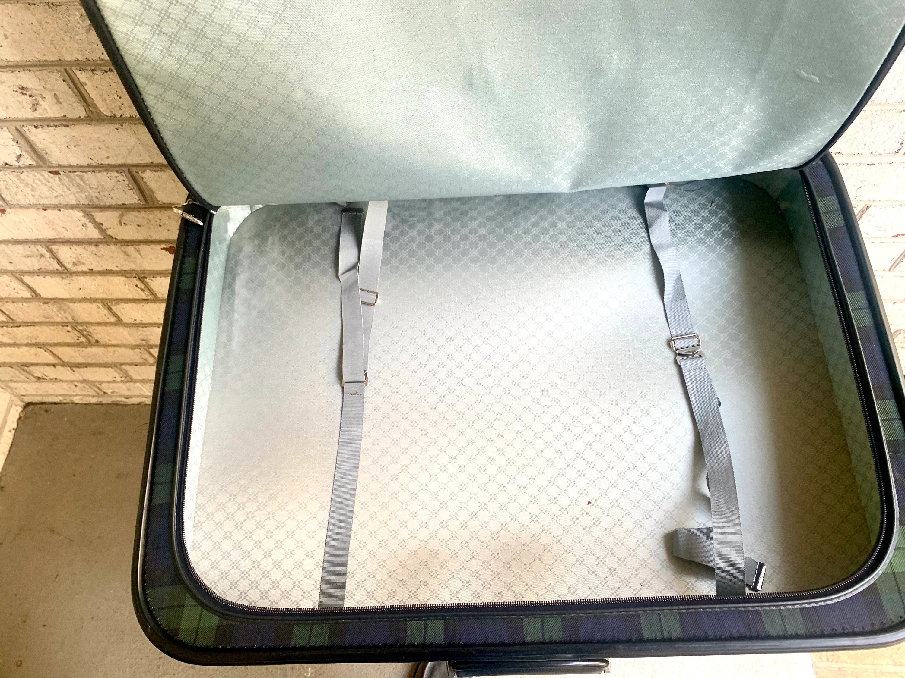 Vtg Plaid Grasshopper Suitcase | Double Sided Soft Suitcase | MCM Suitcase | Blue and Green Plaid Suitcase