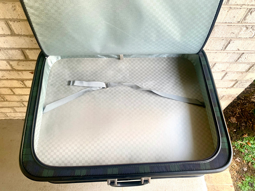 Vtg Plaid Grasshopper Suitcase | Double Sided Soft Suitcase | MCM Suitcase | Blue and Green Plaid Suitcase