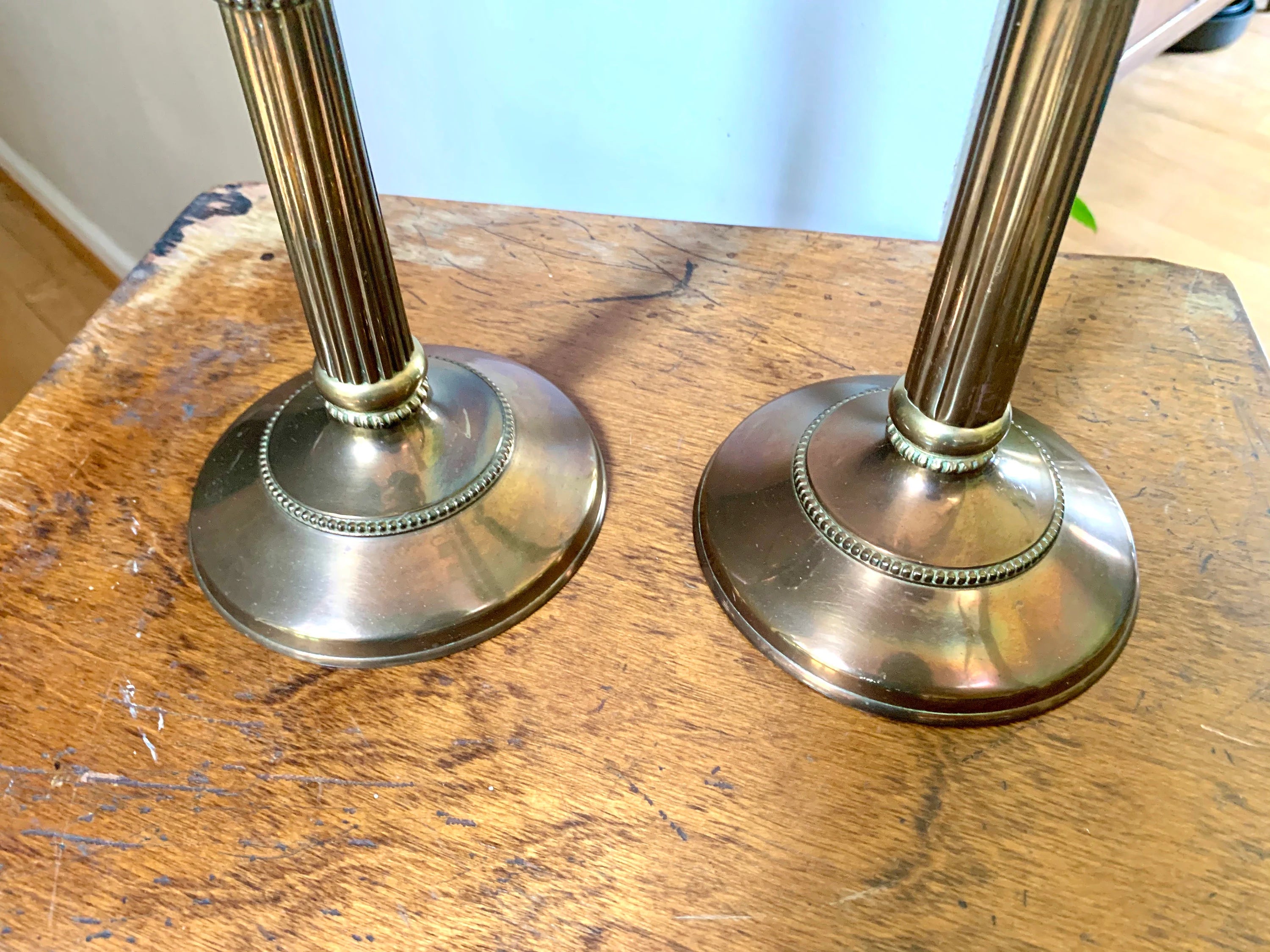 Set of 2 Solid Brass Candlestick | 2 Brass Candles Sticks | Hollywood Regency Brass Candle Holders | Brass Column Candlesticks