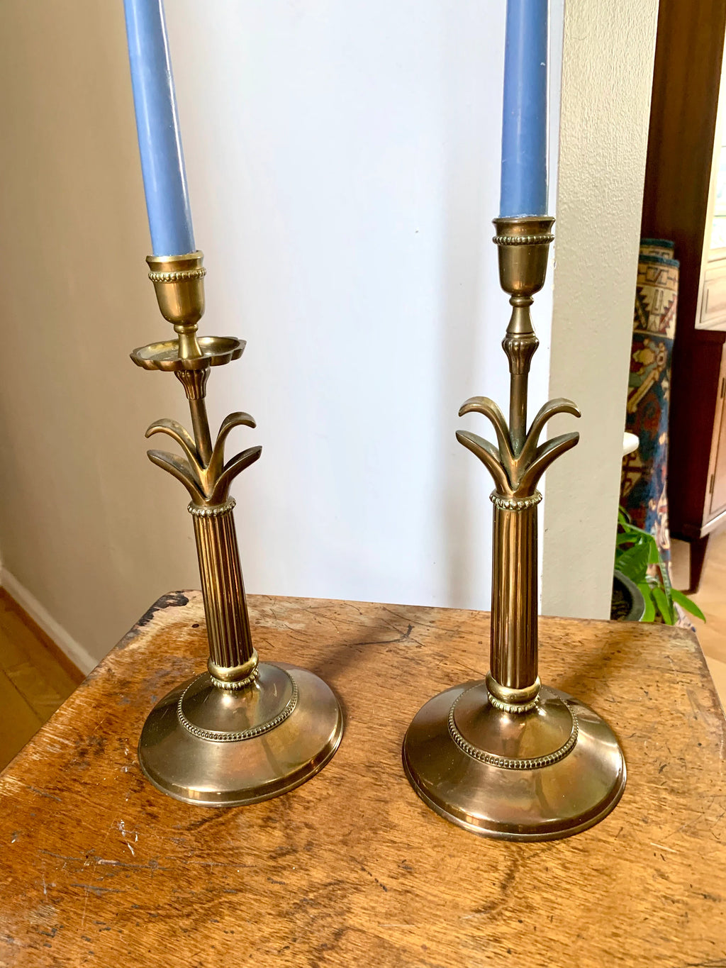 Set of 2 Solid Brass Candlestick | 2 Brass Candles Sticks | Hollywood Regency Brass Candle Holders | Brass Column Candlesticks
